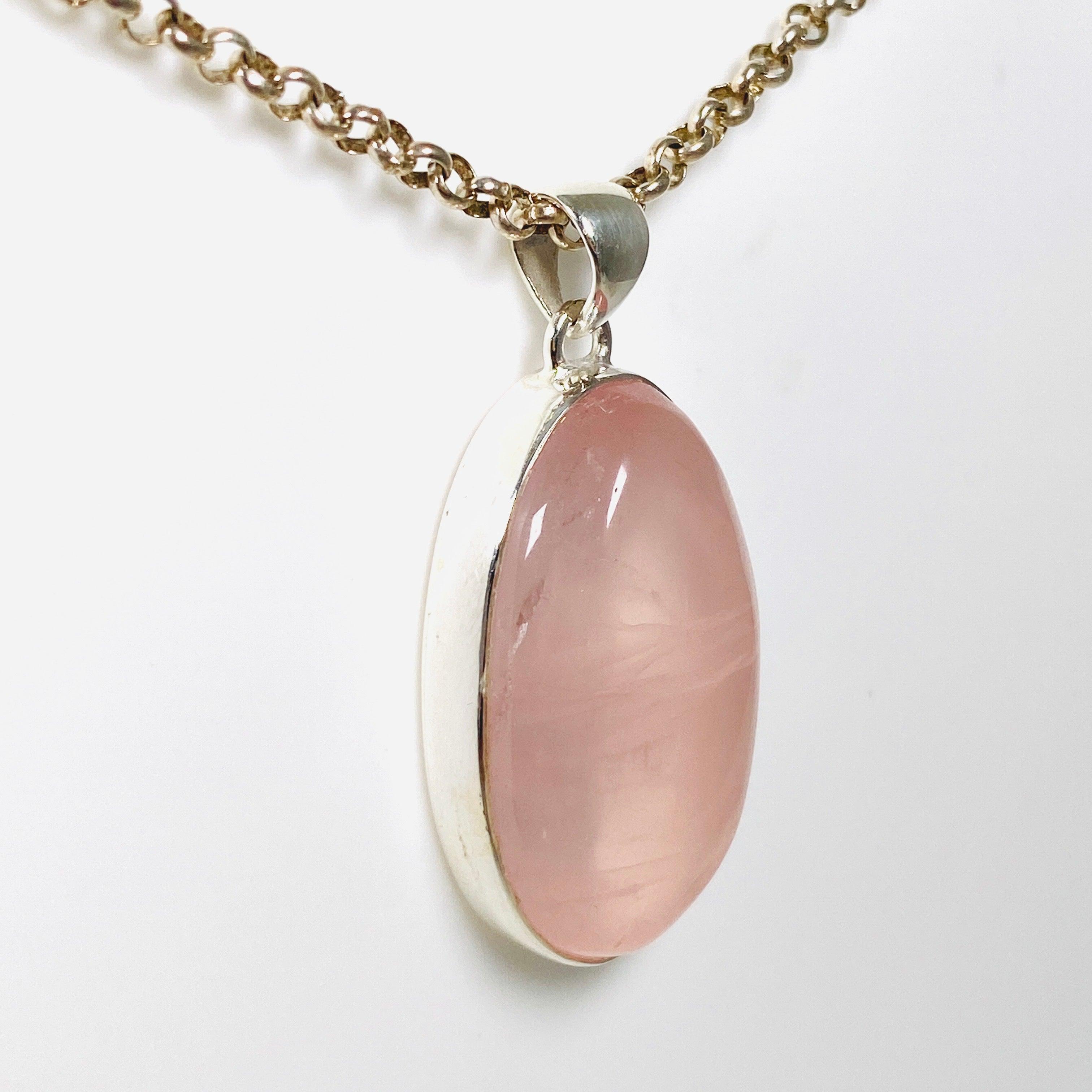 Natural Rose Quartz Oval Pendant Necklace - Healing Crystal Jewelry for Women - Elegant 925 Sterling Silver Chain - Perfect for Meditation, Yoga & Spiritual Gifts