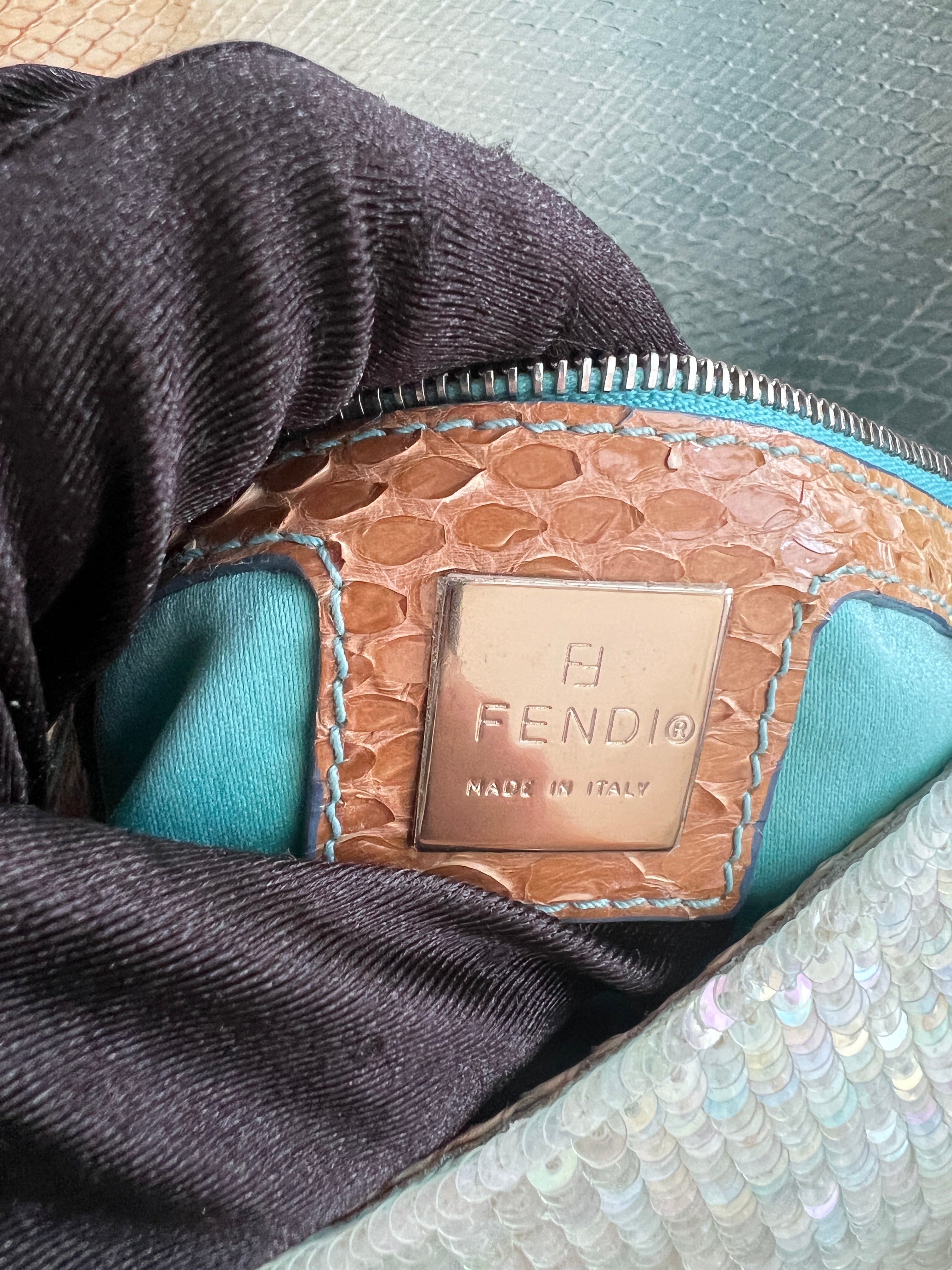 Vintage Fendi Mint Green Sequin Baguette Shoulder Bag - 90s Retro Designer Handbag for Women | Perfect for Evening Parties, Weddings & Special Occasions