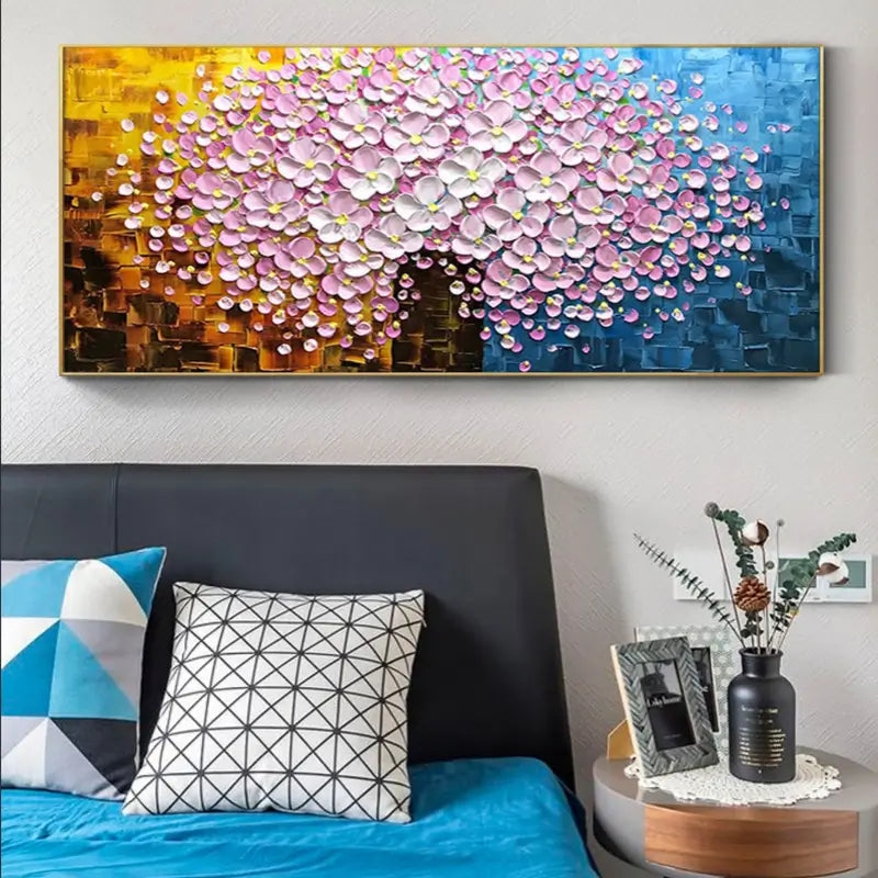 Flower and Tree Painting #FT005 - Handmade Canvas Art for Home Decor, Office Wall Art, Living Room & Bedroom Aesthetic