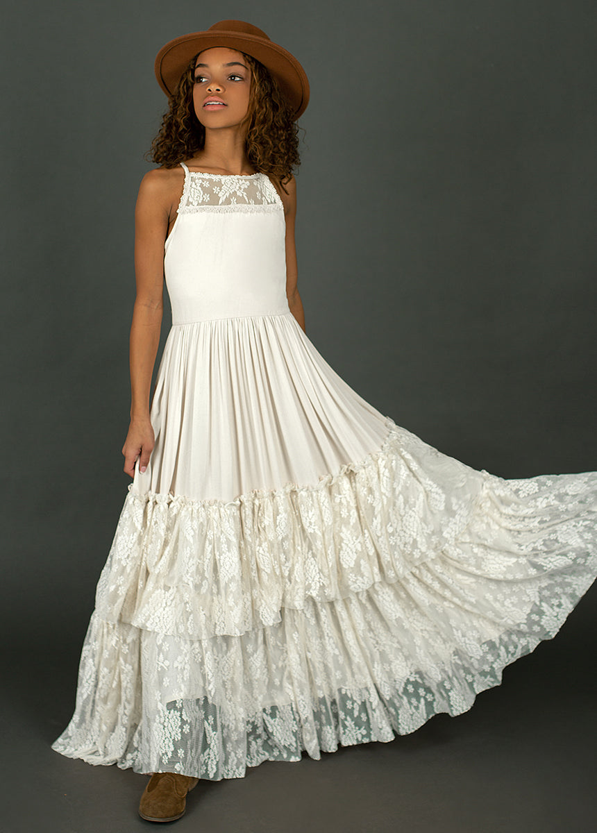 Catrin Dress in Cream | Elegant Women's Floral Maxi Dress for Summer, Beach, and Special Occasions