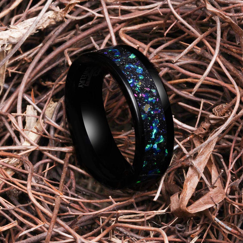 Exquisite Black Opal Ring | Handcrafted Opal Mosaic Ring for Women & Men | Genuine Blue Opal Jewelry | Elegant Opal Wedding Band & Engagement Ring | Perfect for Anniversaries, Gifts & Special Occasions
