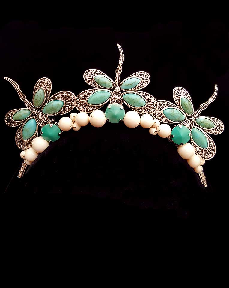 Race Day Fascinator Headband - Boho Crown in Turquoise & Ivory - Bohemian Hair Accessory by Kezani | Perfect for Weddings, Derby Events & Festival Outfits