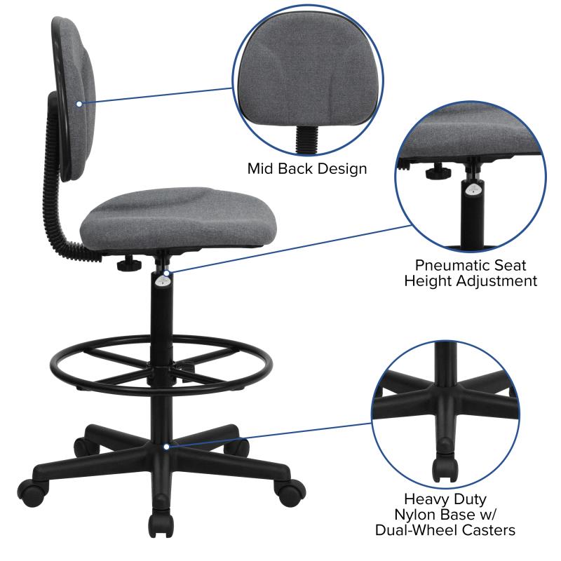 FLASH Patterned Fabric Drafting Chair BT 659 - Adjustable Height Office Chair for Artists, Architects & Designers - Ergonomic Stool for Drafting Table, Studio & Workspace