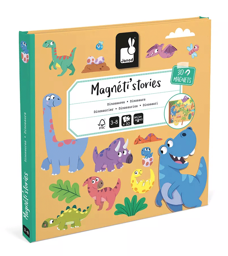 Janod Magnetic Dinosaurs Story Set - Interactive Magnetic Toy for Kids, Educational Dinosaur Playset for Creative Storytelling | Perfect for Preschool Learning & Bedtime Play