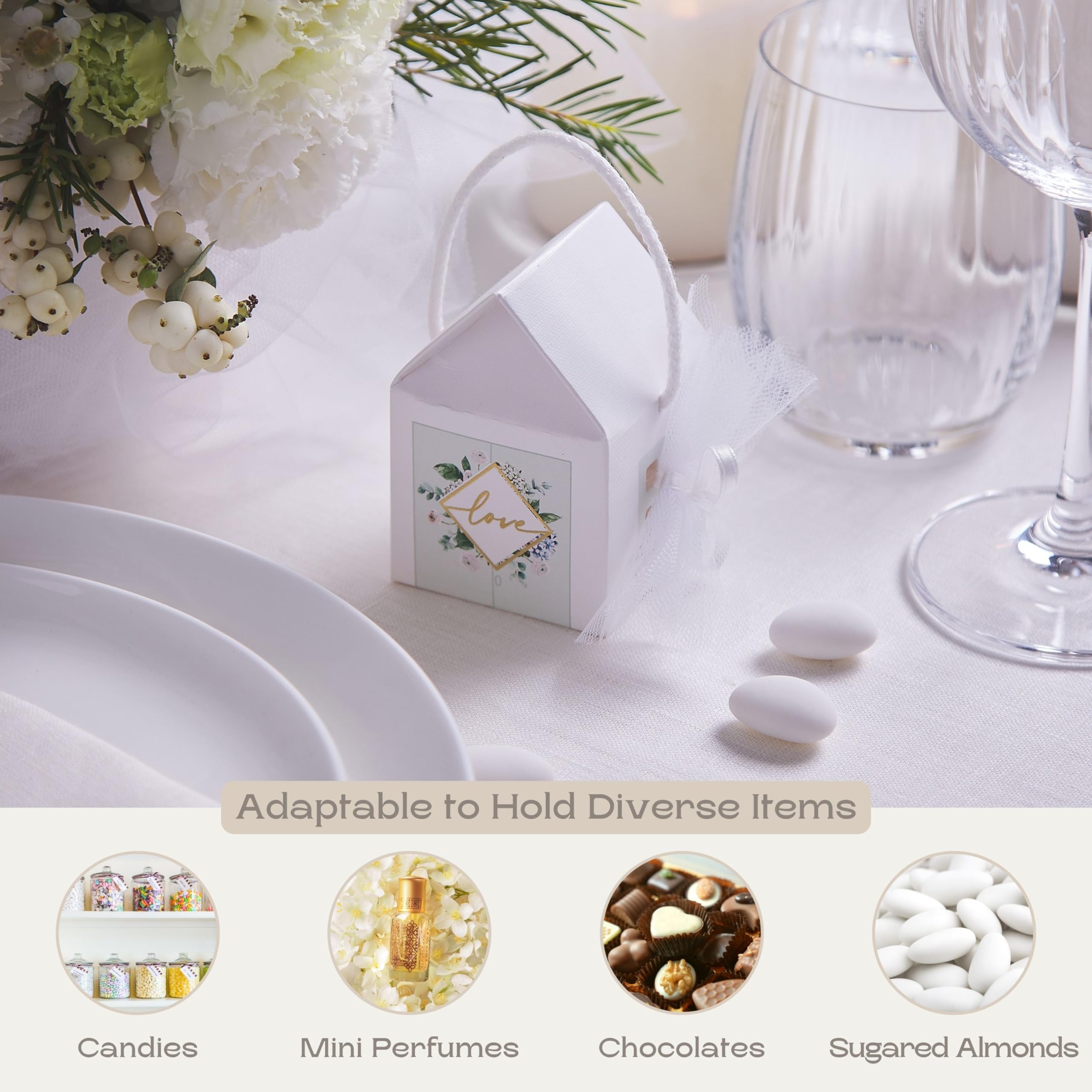 40pcs White Floral Wedding Favor Boxes 2.16x2.16x1.96in - Candy Party Decor