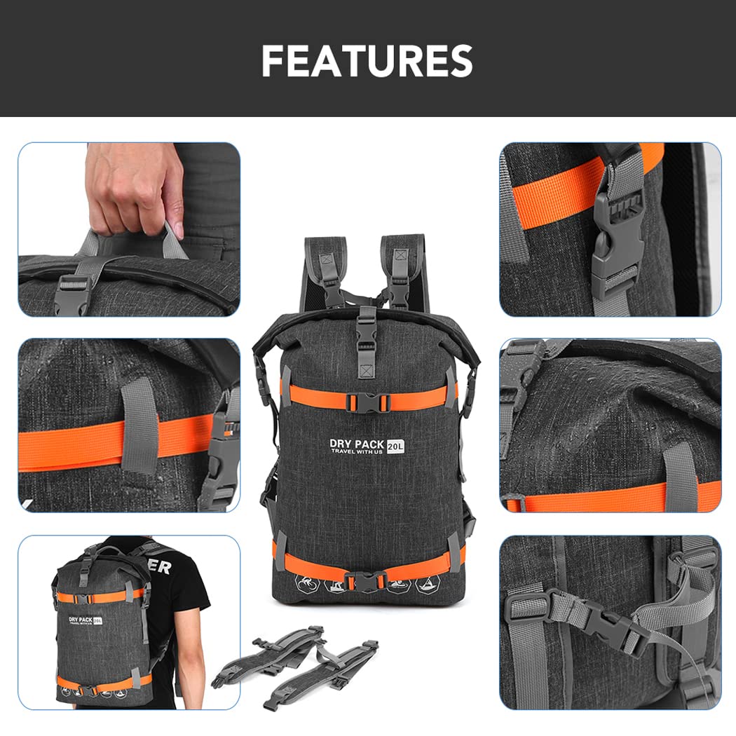 LANGWEI Waterproof Dry Bag Backpack - Floating Roll-Top Duffel for Kayaking, Swimming, Rafting & Beach Activities | Ideal for Water Sports, Camping & Outdoor Adventures