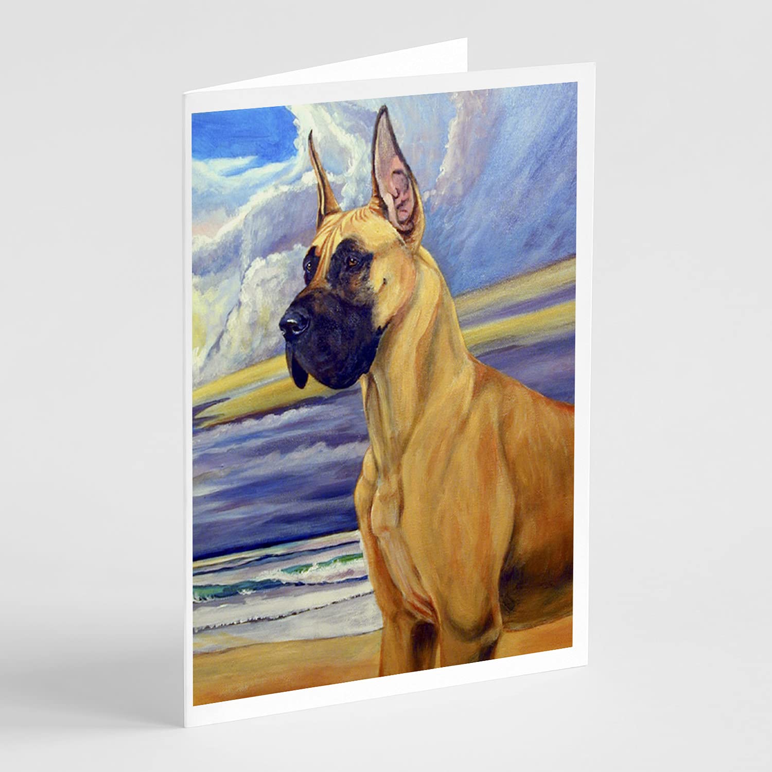 Caroline's Treasures 7101GCA7P Fawn Great Dane at The Beach Blank Greeting Cards - Pack of 8 Whimsical A7 Size 5x7 Note Cards with Envelopes | Perfect for Birthday Wishes, Thank You Notes & Beach-Themed Correspondence