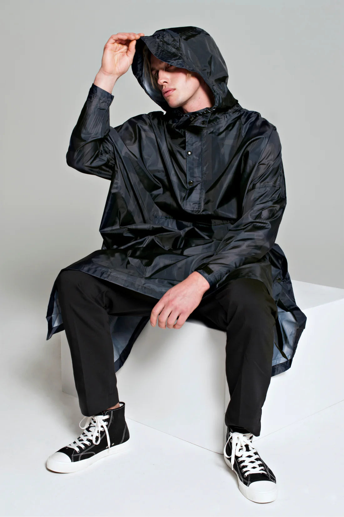 Waterproof Black Art Camo Rain Poncho - Lightweight & Packable for Outdoor Hiking, Camping & Emergency Use