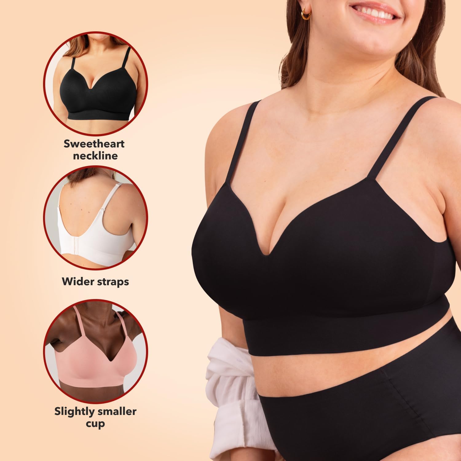 Truekind Wireless Bras for Women - No Underwire, Seamless Comfort, Plus Size Adjustable Bralette - Perfect for Yoga, Lounge & Everyday Wear