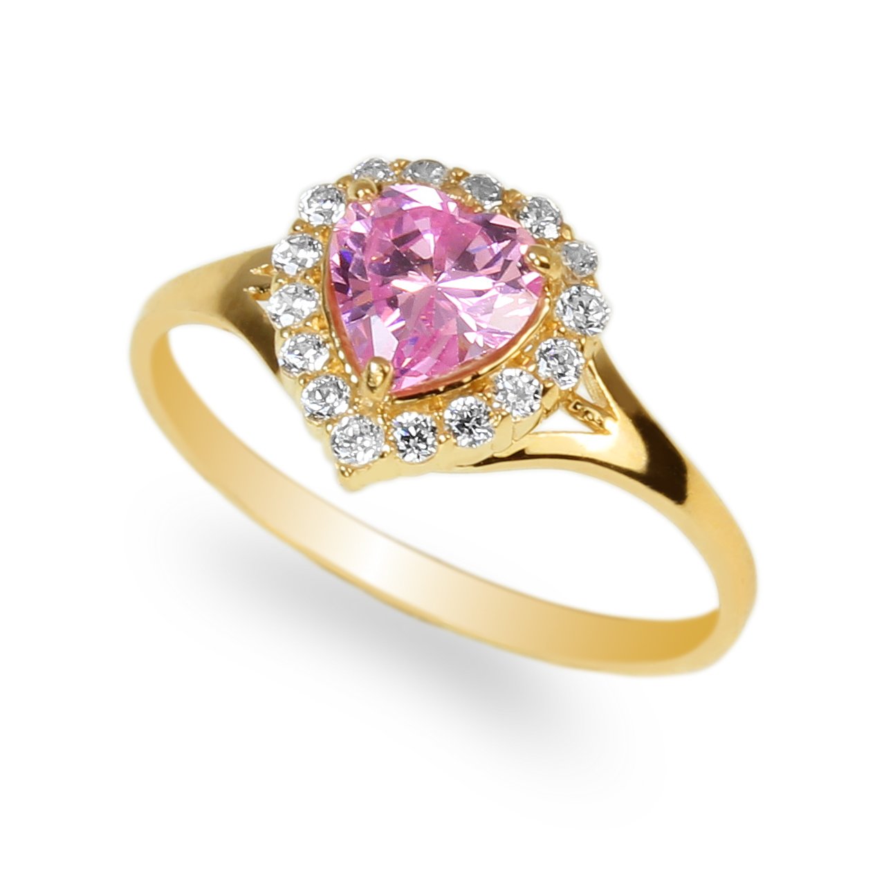 JamesJenny 10K Yellow Gold Halo Solitaire Ring for Women - 0.8ct Heart-Shaped Pink CZ Engagement Ring, Size 4-10 | Perfect for Valentine's Day, Anniversary & Romantic Proposals