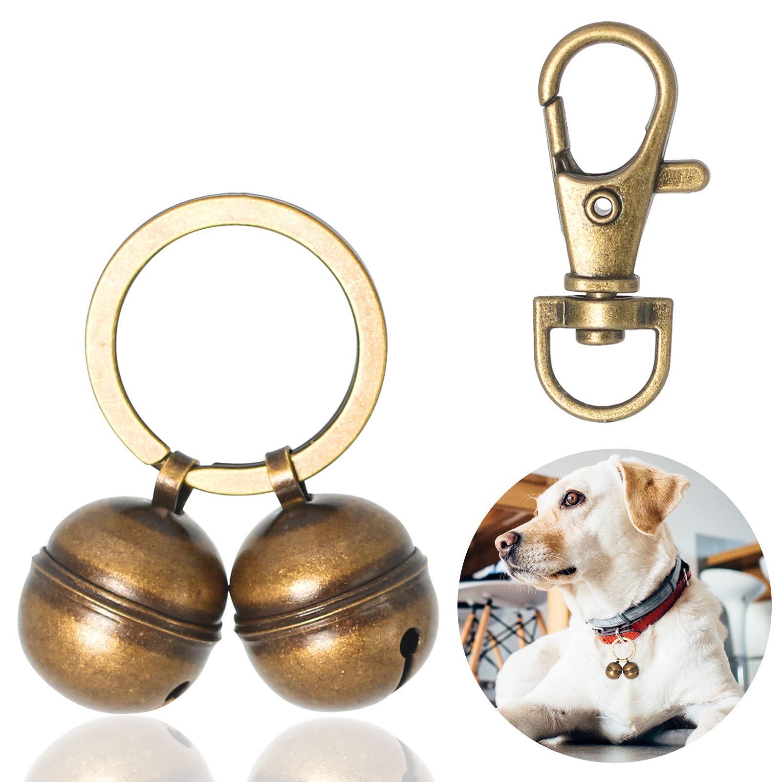 Pure Copper Bells for Dog & Cat Collars with Snap Clips - Rustproof, Clear Sound Pet Safety Bell - Save Birds & Wildlife - Perfect for Outdoor Walks, Hiking & Tracking Pets