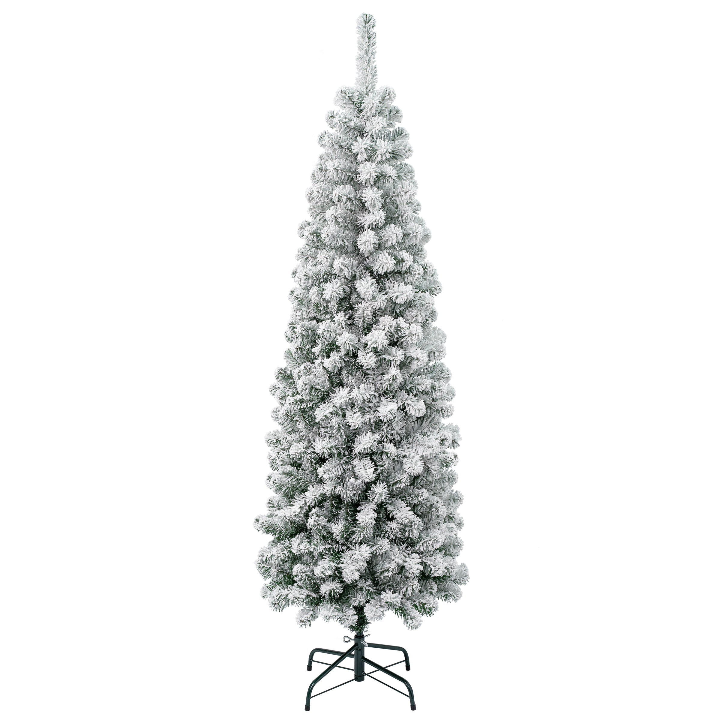 6 ft. Acacia Pencil Slim Flocked Christmas Tree - Perfect for Small Spaces, Apartments & Office Decor | Holiday Home Decoration