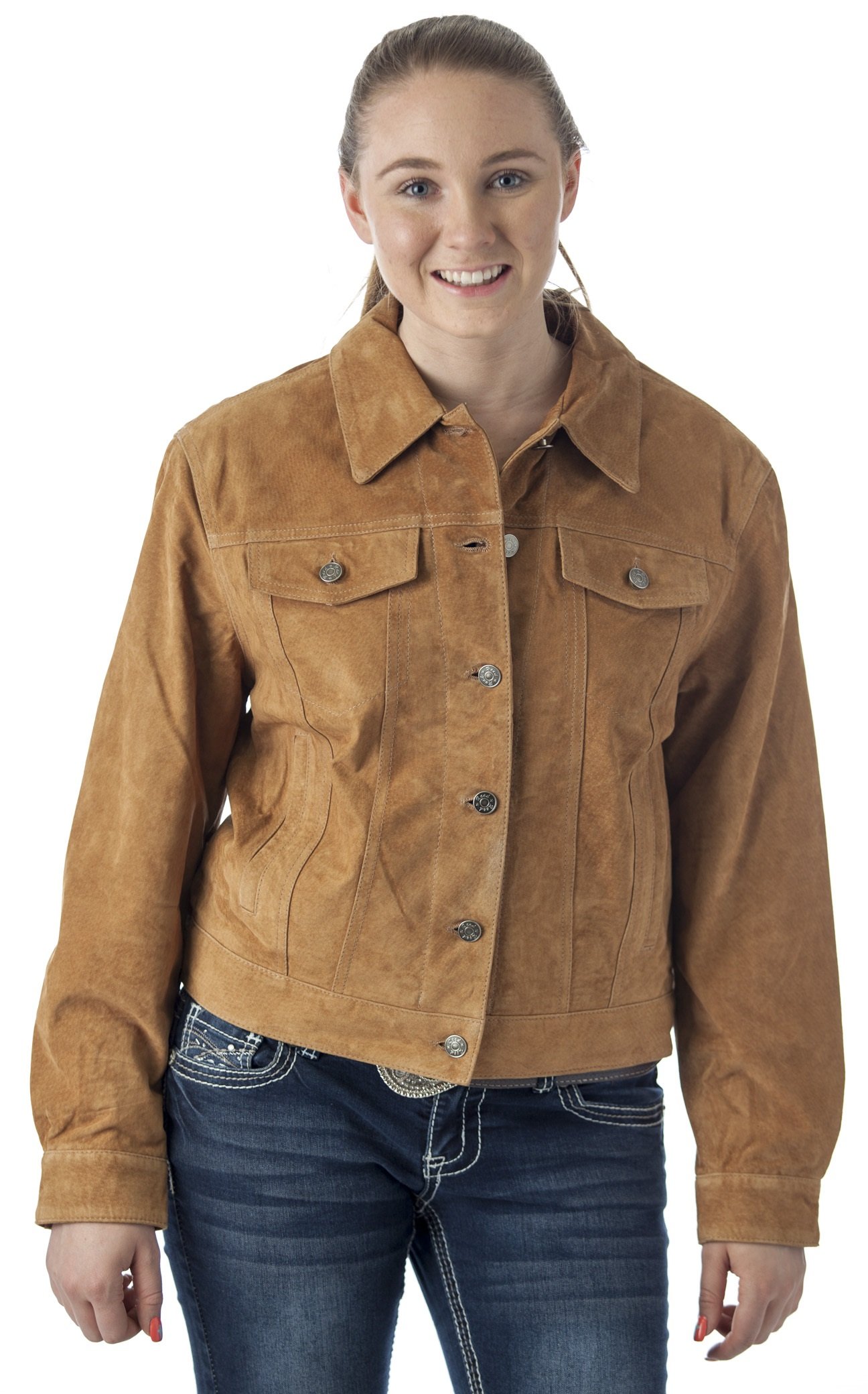 REED Women's Western Style Suede Leather Jacket - Cowgirl Denim Shirt with Fringe - Perfect for Rodeo, Country Music Concerts & Western Fashion Outfits