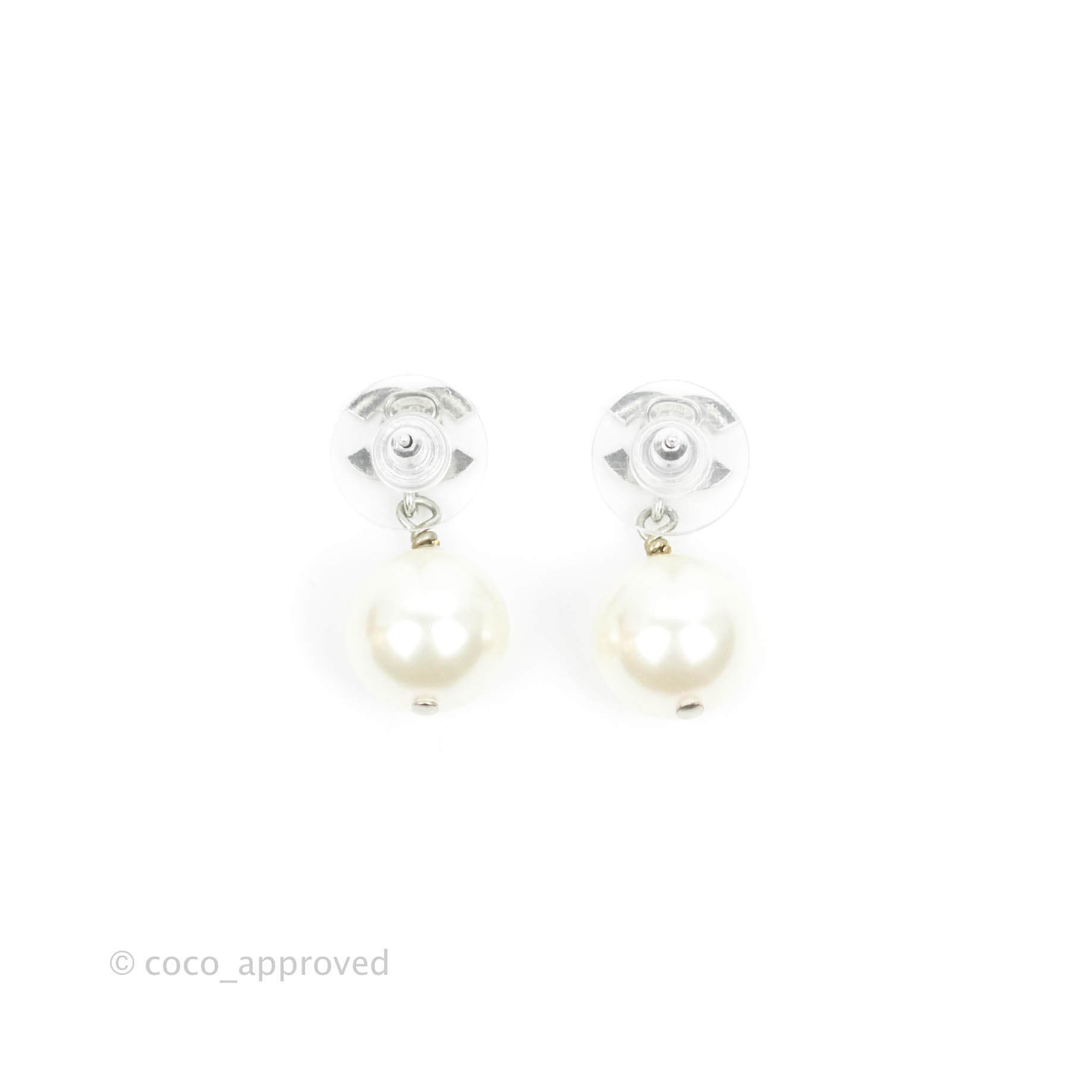 Chanel CC Rhinestone Pearl Drop Earrings - Silver Tone 20V - Luxury Fashion Jewelry for Women, Perfect for Parties, Weddings & Special Occasions