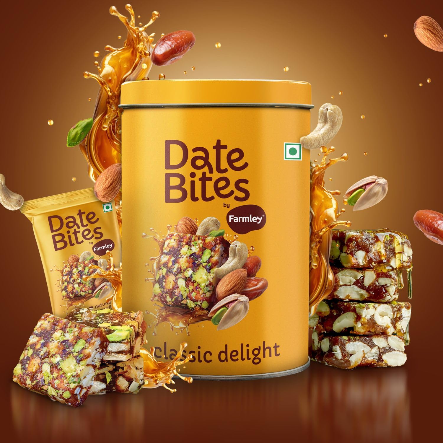 Farmley Classic Date Bites 180/200g (Pack of 1) - Healthy Snack Made with Dates, Pistachios, Cashews, Almonds, Honey & Pure Ghee | Gluten-Free, No Added Sugar | Perfect for Energy Boost, Office Snacks & Healthy Desserts