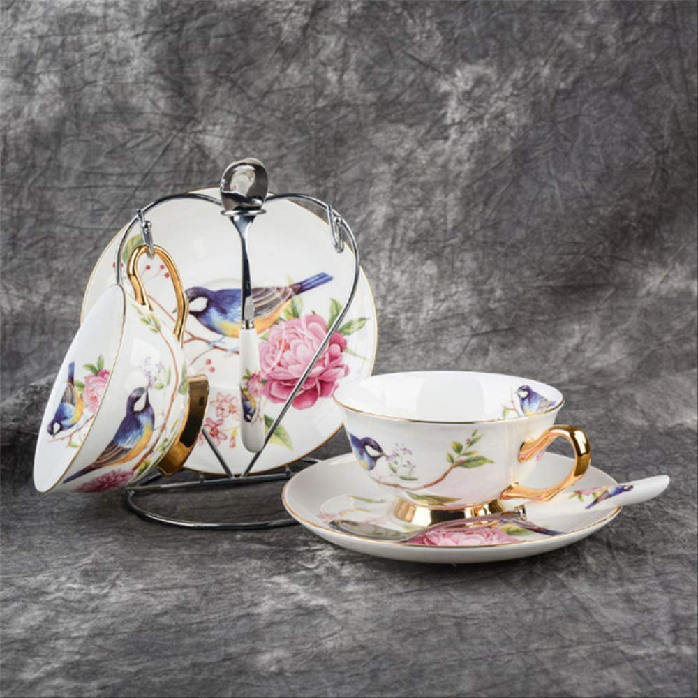 Elegant Pastoral Bird Bone China Coffee and Tea Set - Porcelain Teapot, Ceramic Mugs, Sugar Bowl & Creamer for Afternoon Tea Party (2 Cups with Holder) | Perfect for Home Decor, Gift Giving and English Tea Time Gatherings