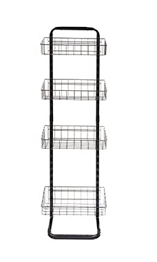 SSWBasics 4-Tier Black Metal Basket Stand - Durable Farmers Market Display & Home Storage Organizer - Perfect for Fruits, Vegetables, and Retail Merchandise Display