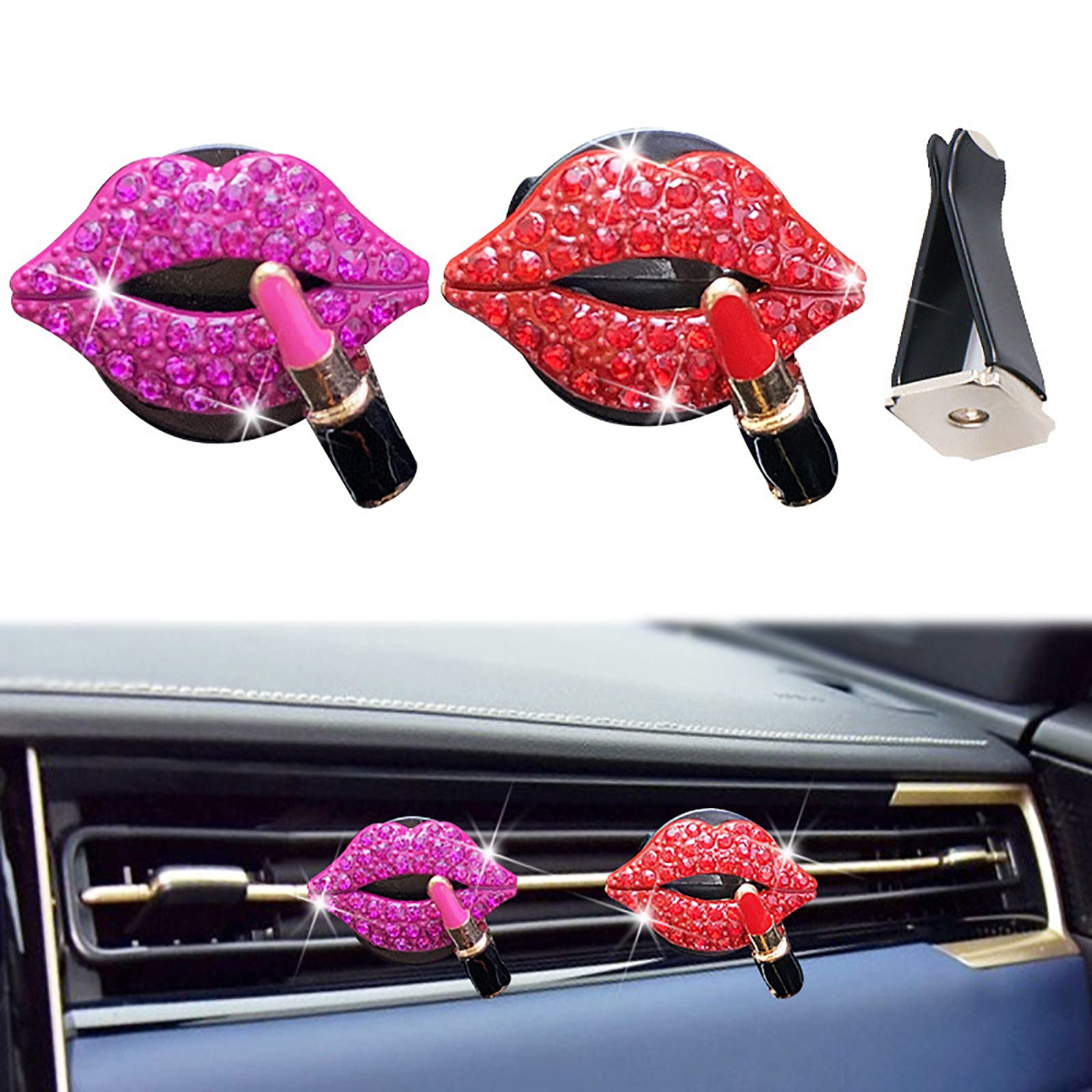 TZNBGO Car Aromatherapy Clip - Rhinestone Crystal Lipstick Car Air Freshener, Sexy Lip Car Charm Decor for Interior Accessories | Perfect for Car, Office & Home Fragrance