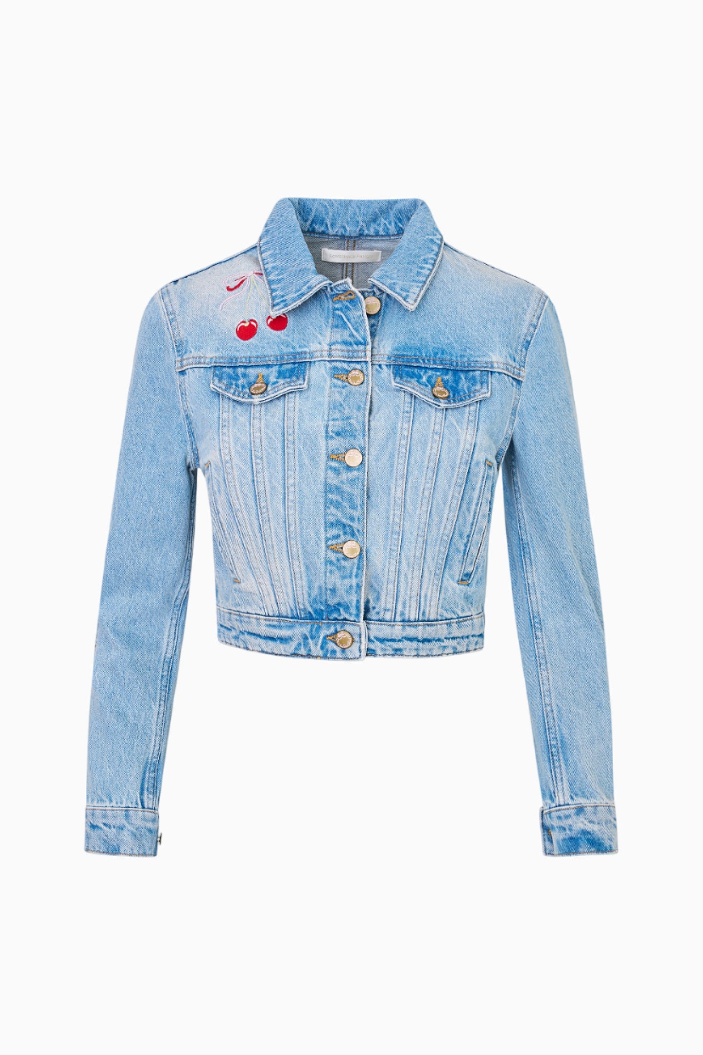 Bardot Cherry Denim Jacket for Women - Vintage Washed Denim Jacket with Button Front & Chest Pockets - Perfect for Casual Outfits, Date Nights & Spring Layering
