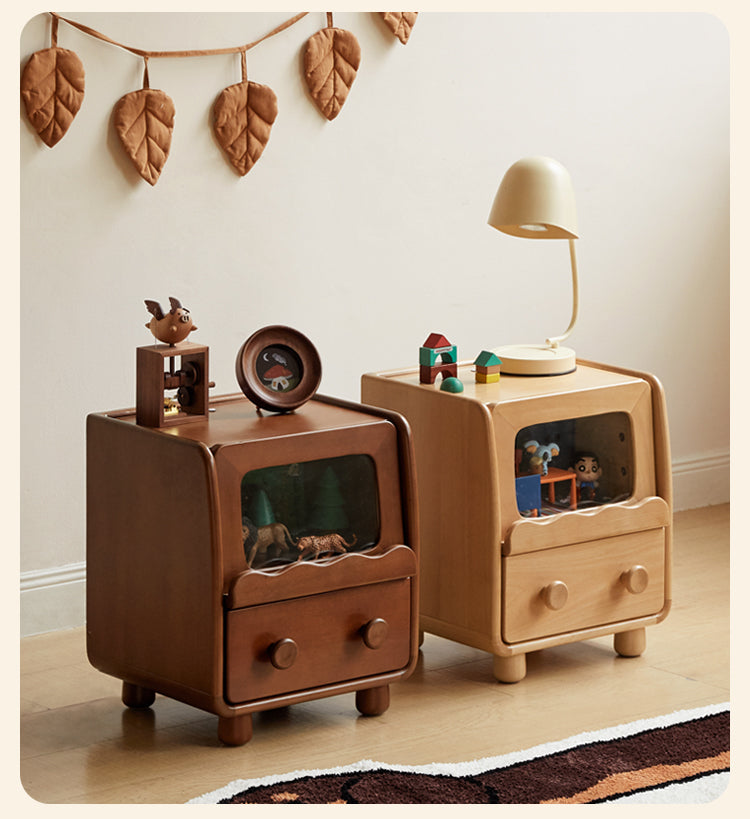 Solid Wood Kids Nightstand with LED Lights - Modern Children's Bedside Table for Bedrooms, Nursery & Kids Room Decor