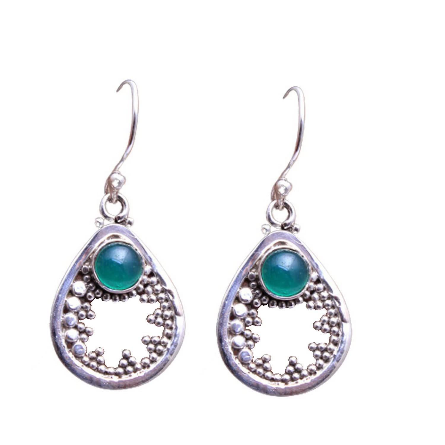 Natural Green Onyx Gemstone Sterling Silver Drop Earrings for Women - Bezel Set Dangle Earrings with Ear Wires - Elegant Bridesmaid Jewelry & Christmas Gift for Her - Perfect for Weddings, Parties & Special Occasions