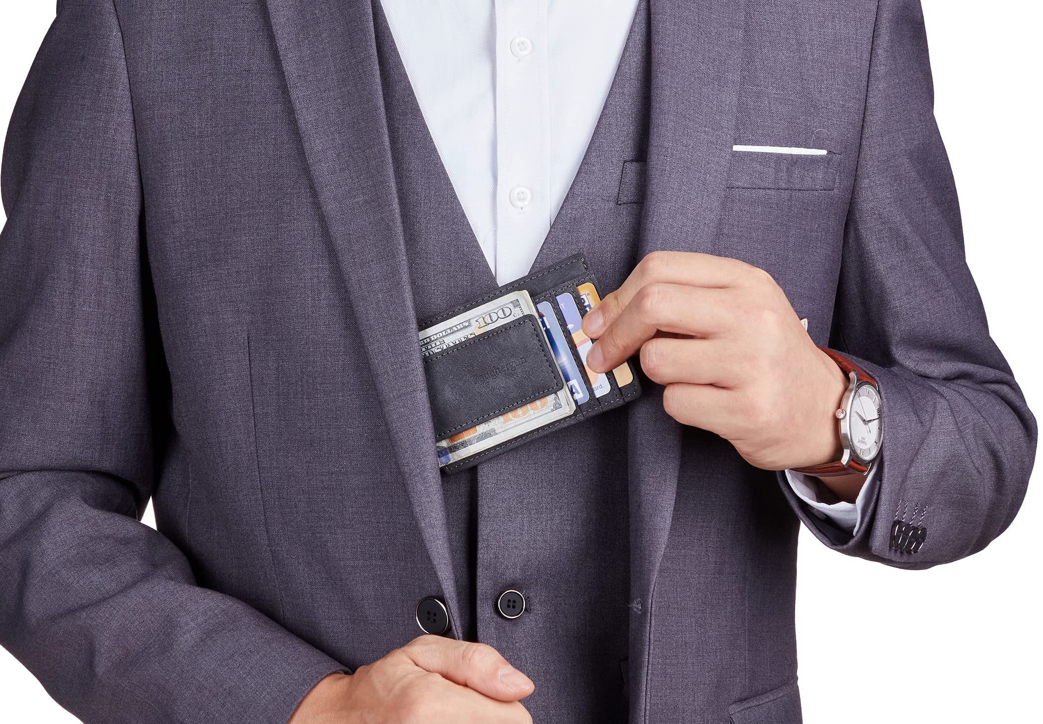 Slim Minimalist Leather Wallet for Men with Magnetic Money Clip - RFID Blocking Credit Card Holder - Front Pocket Wallet for Cash & Cards - Perfect for Travel, Business & Everyday Carry