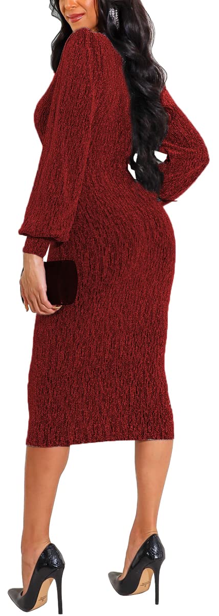 Sparkly Sequin Cocktail Dress for Women - Long Sleeve Glitter Party Dress, Elegant Midi Clubwear for Night Out, Holiday Parties & Special Occasions