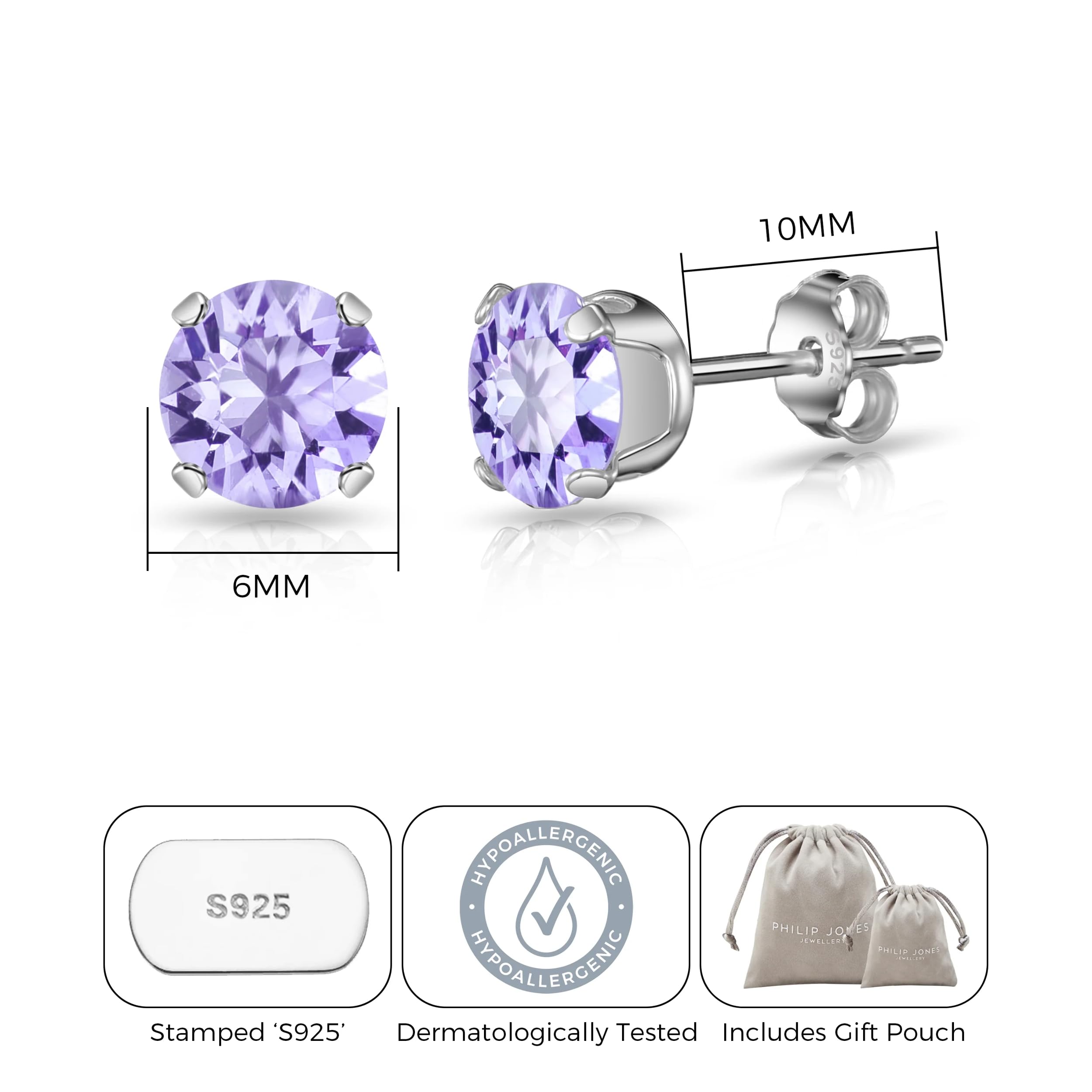 Sterling Silver Lavender Earrings with Zirconia Crystals - Perfect for Weddings & Gifts