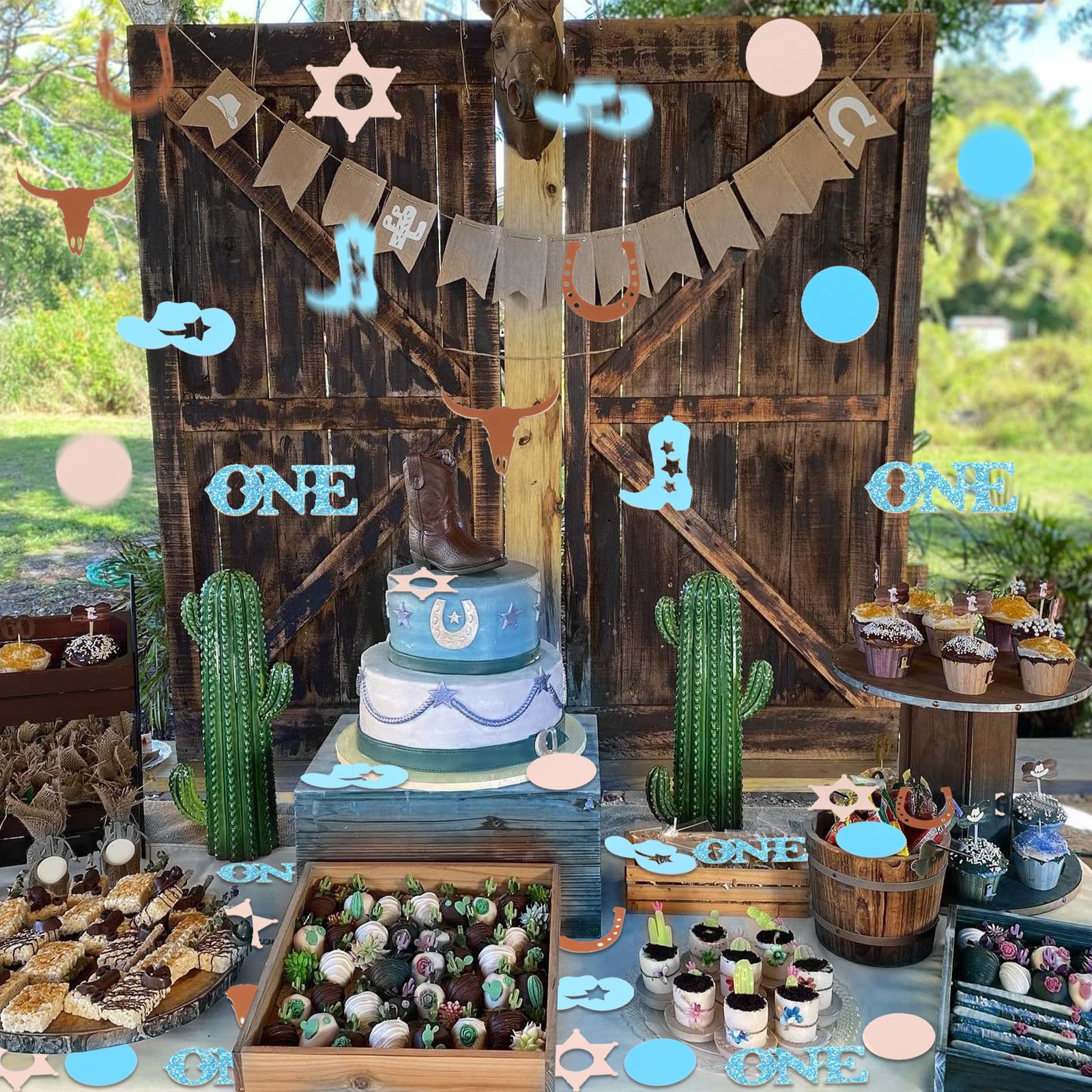 200PCS Western Cowboy Birthday Confetti - First Rodeo Party Decorations for Boys in Blue | 1st Birthday Table Scatter Decor | Perfect for Cowboy Themed Parties, Baby Showers & Western Celebrations
