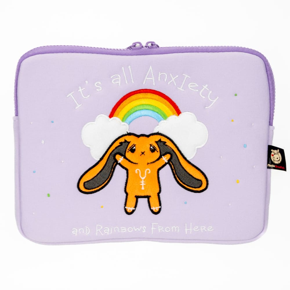 Plushie Dreadfuls Anxiety Rabbit Plush Stuffed Animal with Zip Tablet Sleeve - Soft Comfort Toy for Stress Relief & Tech Protection
