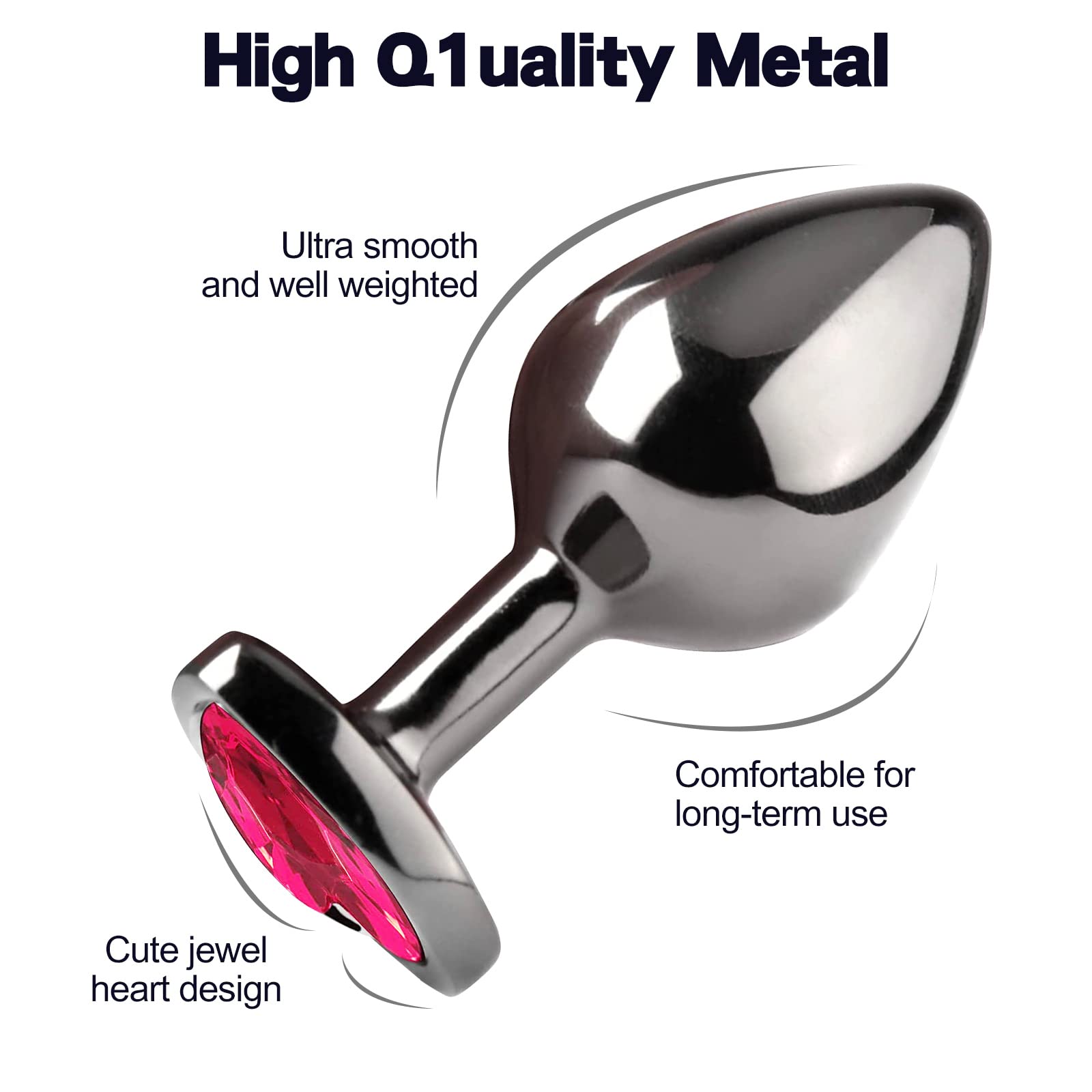 3Pcs Luxury Metal Heart-Shaped Anal Plug Set - S&M Trainer Kit for Beginners, Couples, Men & Women - Small/Medium/Large (Light Red) - Perfect for Solo Play, Couples Fun & BDSM Exploration