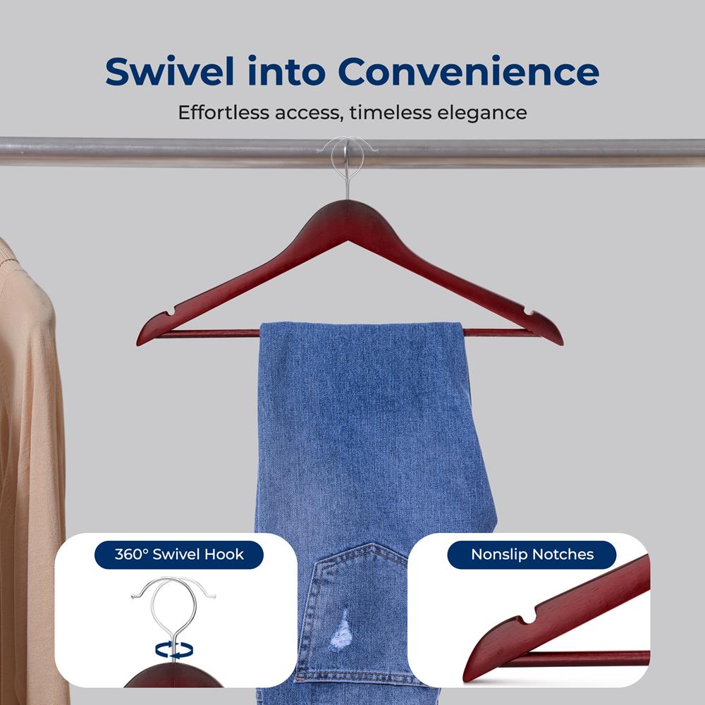 Non-Slip Wooden Clothes Hangers for Wardrobe - Durable Wood Hangers with Non-Slip Shoulder Pads for Shirts, Blouses & Coats - Perfect for Closet Organization & Garment Protection