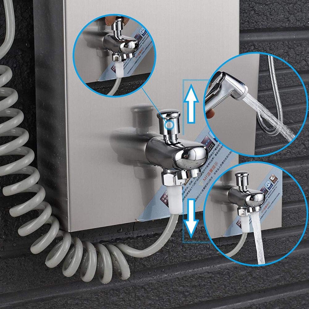 6-Function Stainless Steel LED Shower Panel with Temperature Display - Rain Shower, Massage Jets, Bidet Spray & Handheld Shower for Modern Bathroom Renovation | Spa-Like Experience for Relaxation & Luxury Bathing