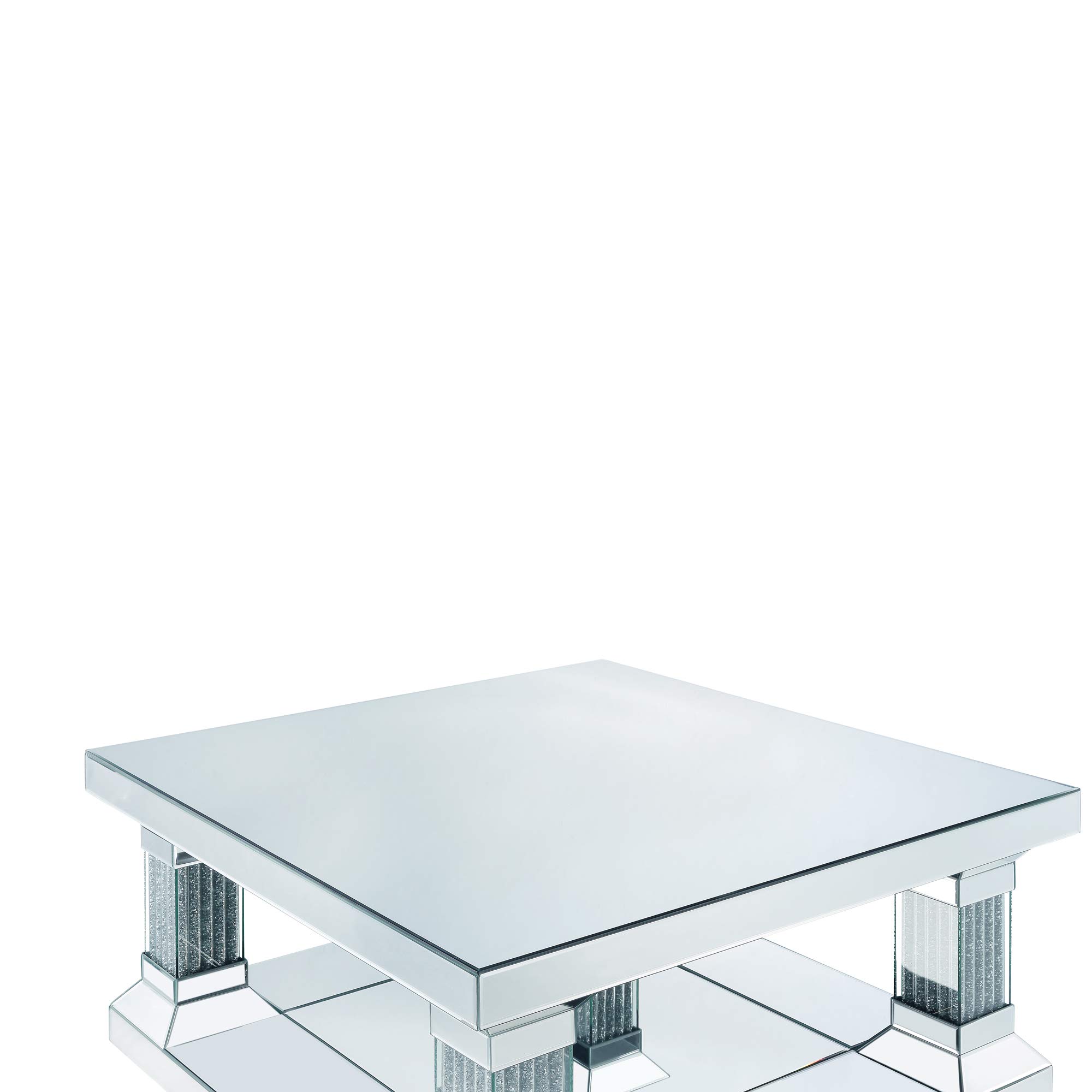 Benjara Sparkling Coffee Table with Faux Diamonds & Beveled Edge - Silver Finish Modern Living Room Furniture for Home Decor & Entertaining