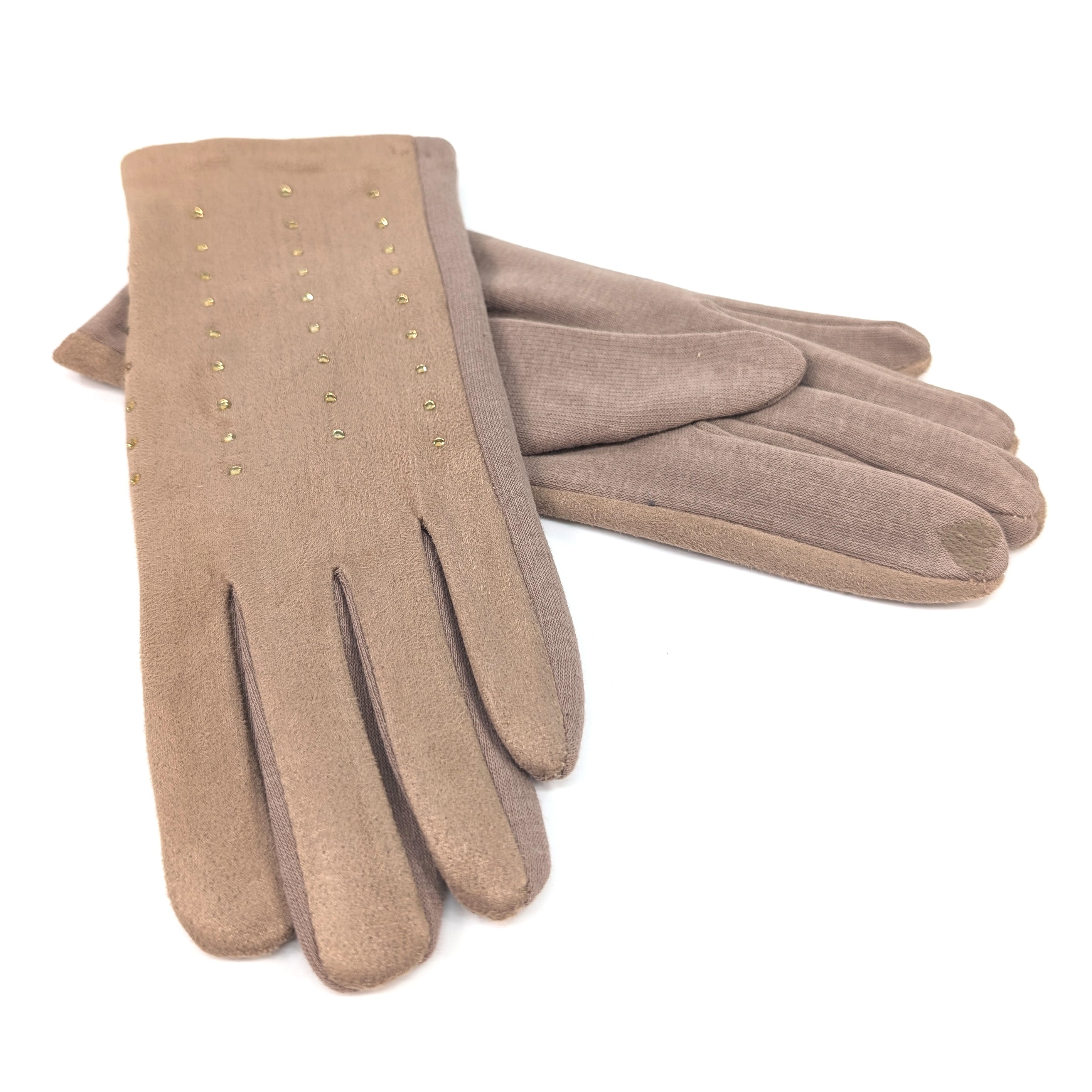 Diamante Suede Style Gloves for Women - Elegant Biscuit Color Winter Fashion Accessories | Perfect for Parties, Weddings & Evening Events