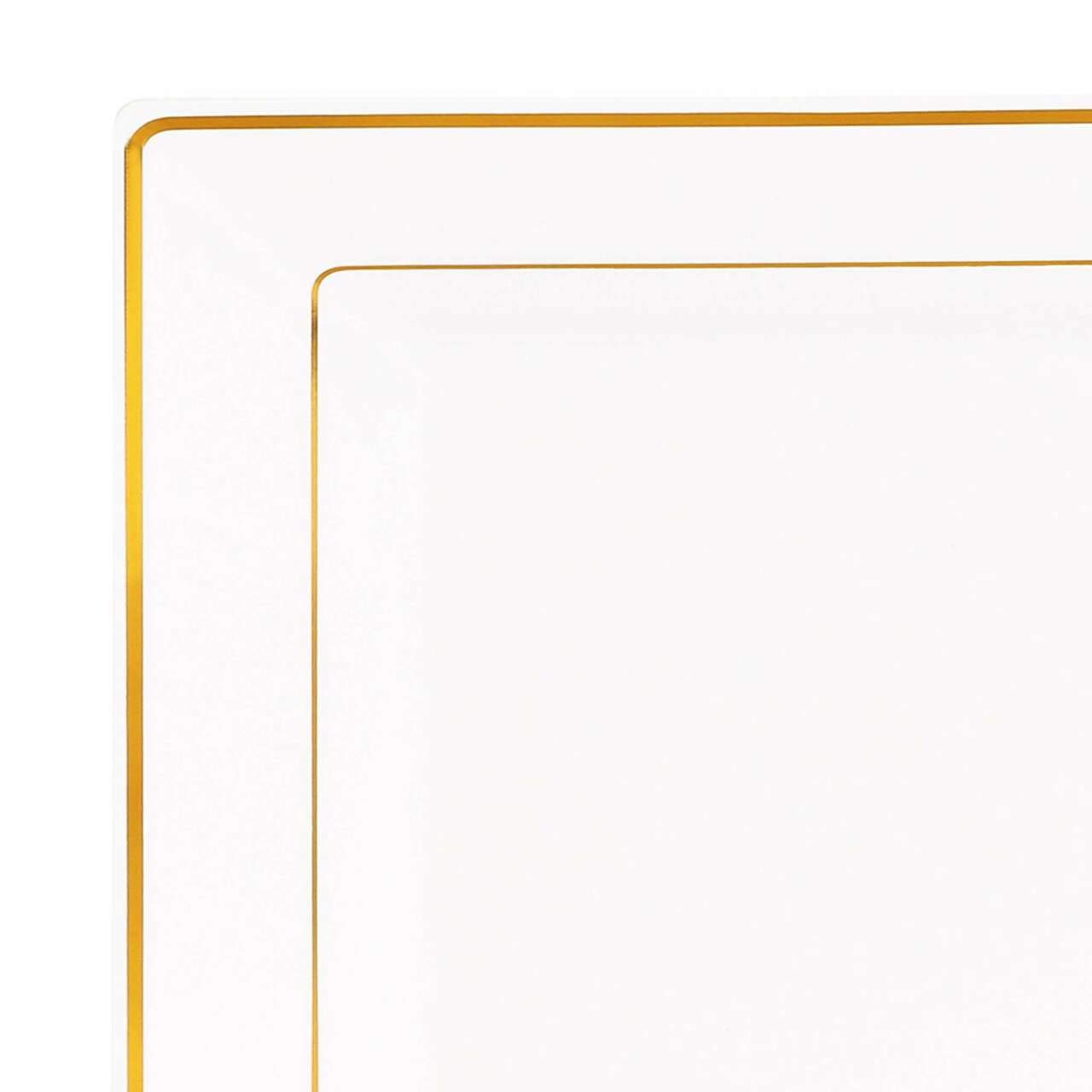 Elegant White Gold-Rimmed Square Edge Disposable Plastic Dinner Plates - 9.5 Inch (10-Pack) for Wedding, Party, Birthday, Anniversary & Holiday Celebrations - Premium Disposable Tableware for Catering, Events & Home Use