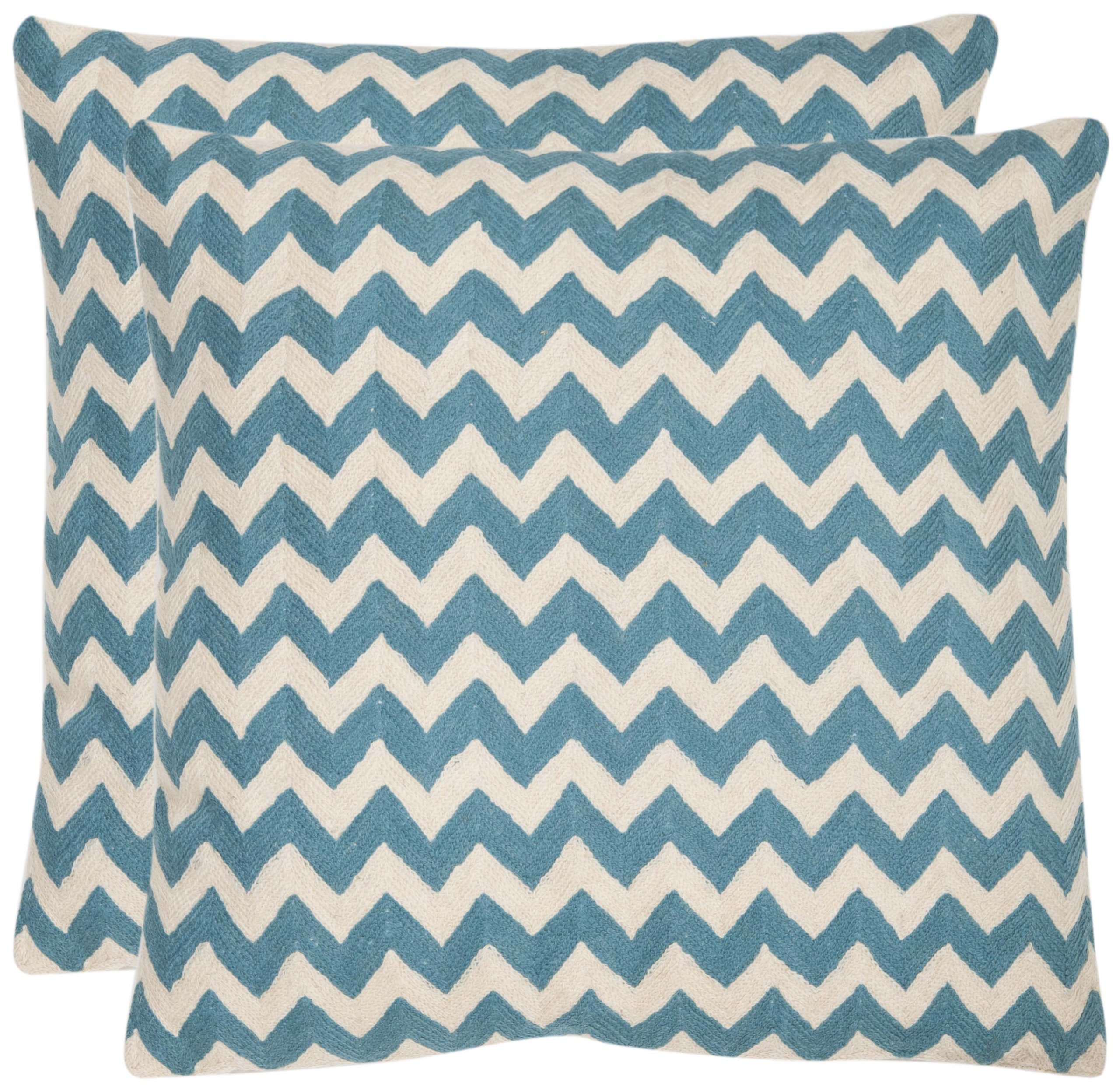 Safavieh 22x22 Inch Striped Teal Blue Rain Throw Pillows Set of 2 - Soft Decorative Cushions for Sofa, Bed & Living Room Accent