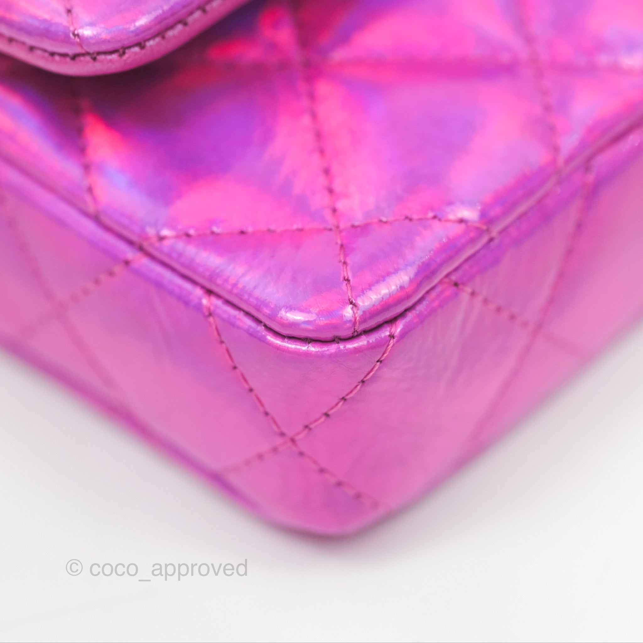 Chanel Fuchsia Iridescent Mirror Goatskin Card Holder with Hook - Luxury Wallet for Women, Perfect for Everyday Use & Travel Accessories