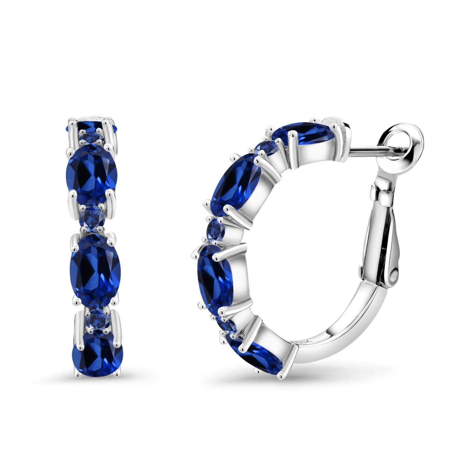 Gemstone Birthstone Hoop Earrings for Women - 925 Sterling Silver, Oval 6x4mm & Round 2mm, 20mm (0.80 Inch) | Fine Jewelry Gifts for Mom, Wife, Her | Perfect for Birthdays, Anniversaries & Everyday Wear