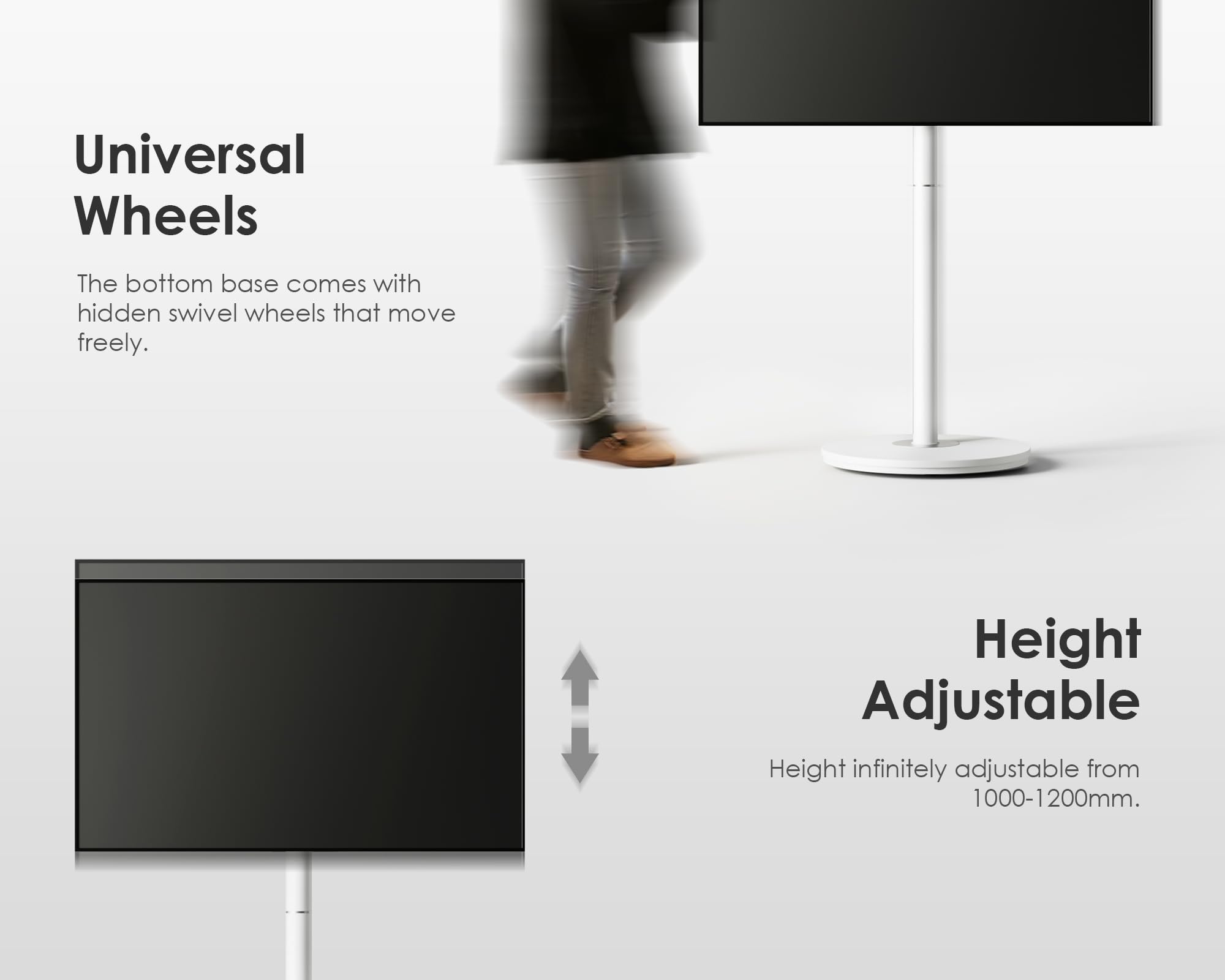 FITUEYES Mobile Rolling TV Stand Cart for 32-65 Inch TVs - Adjustable Modern Corner TV Floor Stand with Wheels - Fits VESA 400x400mm - White Master Series - Perfect for Living Rooms, Bedrooms & Home Theaters