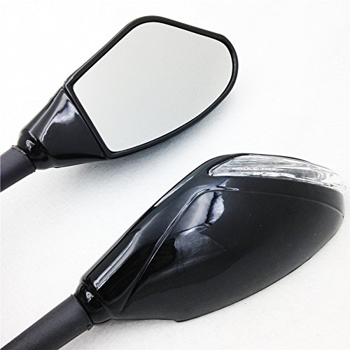 XKMT Yellow LED Lights Mirror - Compatible with Yamaha FZR, YZF 600/750, R6, FJR1300 & Kawasaki Ninja ZX6RR Motorcycles - High Visibility Safety Upgrade for Night Riding
