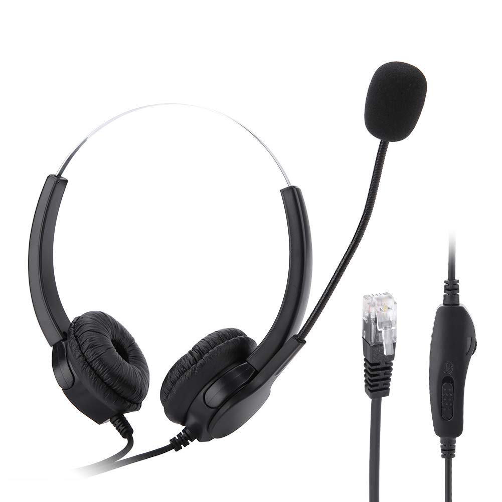 Noise Cancelling Call Center Headset with Microphone - RJ9 Binaural Telephone Headphones for Desktop/Landline - Comfortable Fit for Long Hours Use in Office & Customer Service