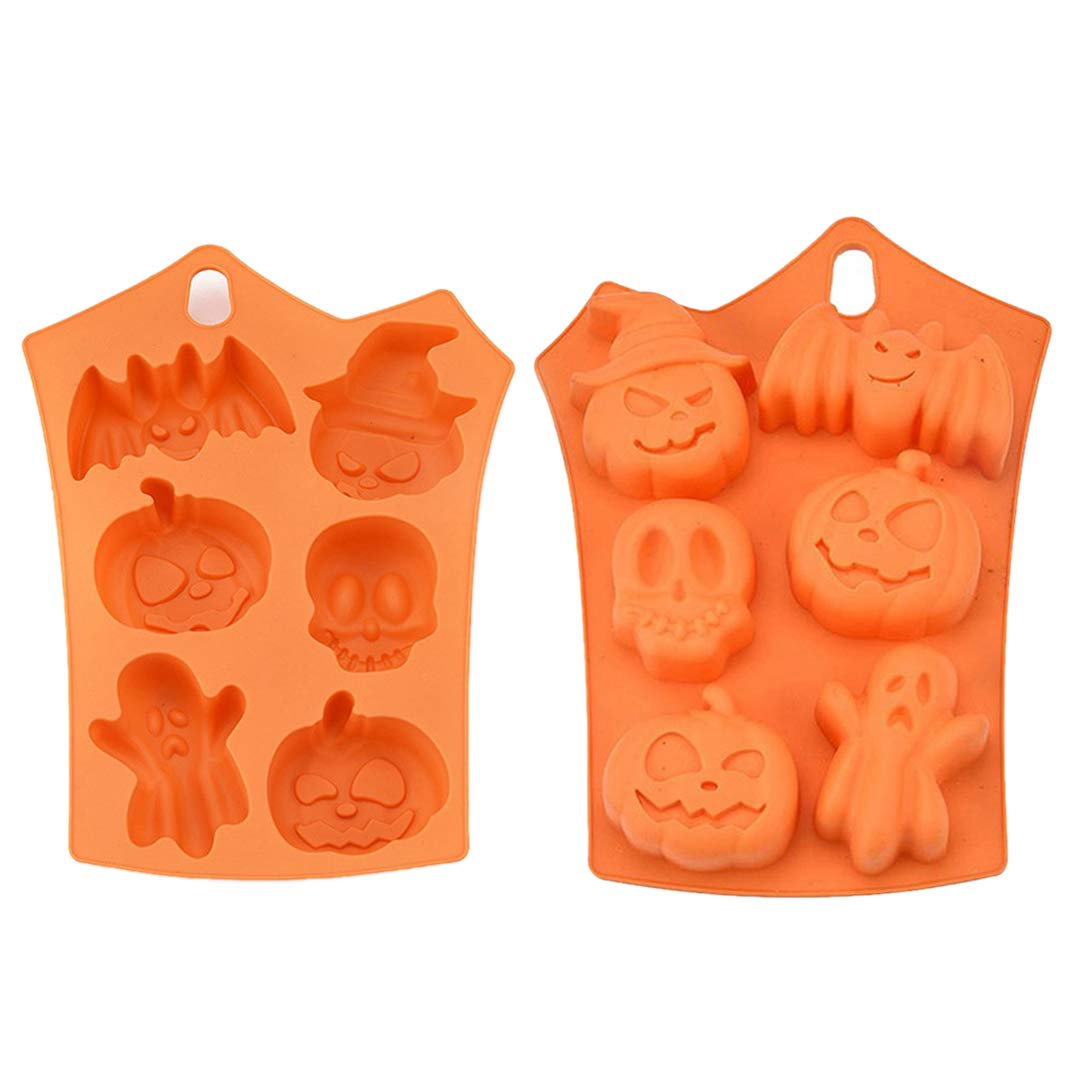 iSuperb 4-Piece Halloween Silicone Baking Mold Set - Bat, Skull, Pumpkin & Ghost Shapes for Cake, Chocolate & Candy Making - Perfect for Halloween Party Decorations & DIY Desserts