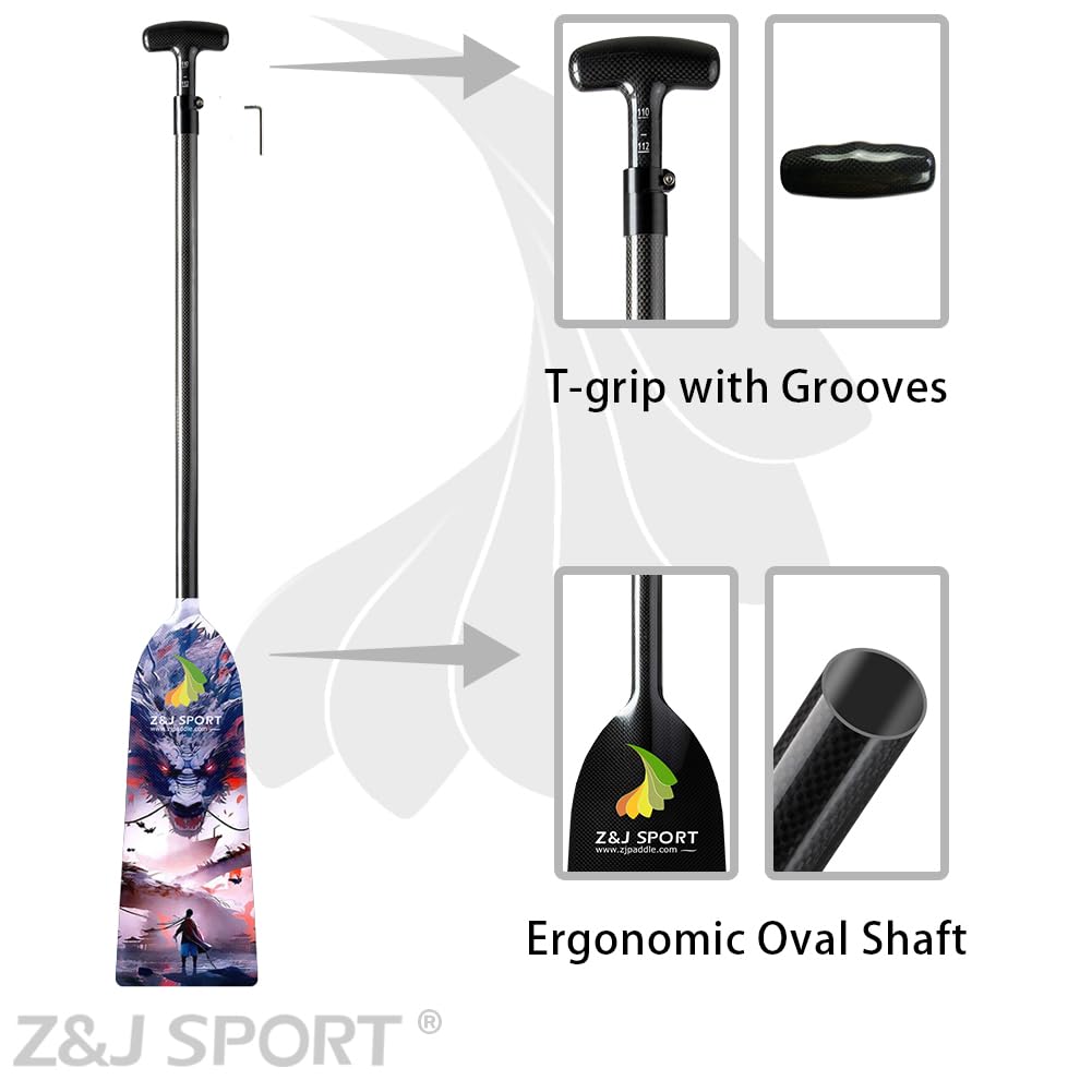 Z&J SPORT Adjustable Dragon Boat Paddle - IDBF Approved Carbon Fiber Rowing Paddle with Dragon Design & Adjustable T Handle for Competitive Racing and Team Training | Perfect for Dragon Boat Festivals, Water Sports, and Outdoor Adventures
