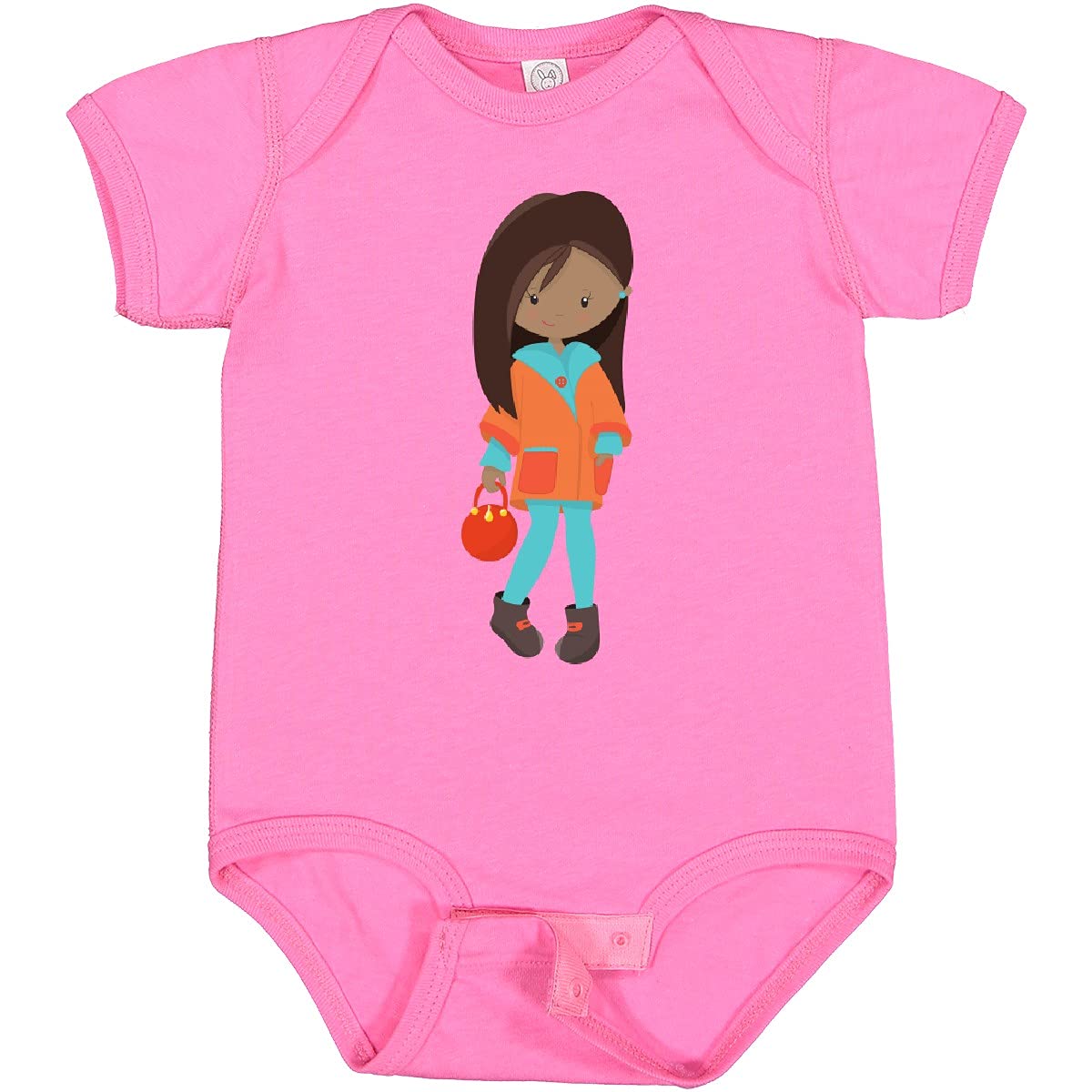 Inktastic African American Girl Fashion Baby Bodysuit with Orange Jacket - Cute Outfit for Toddlers, Birthday Gifts & Family Photos