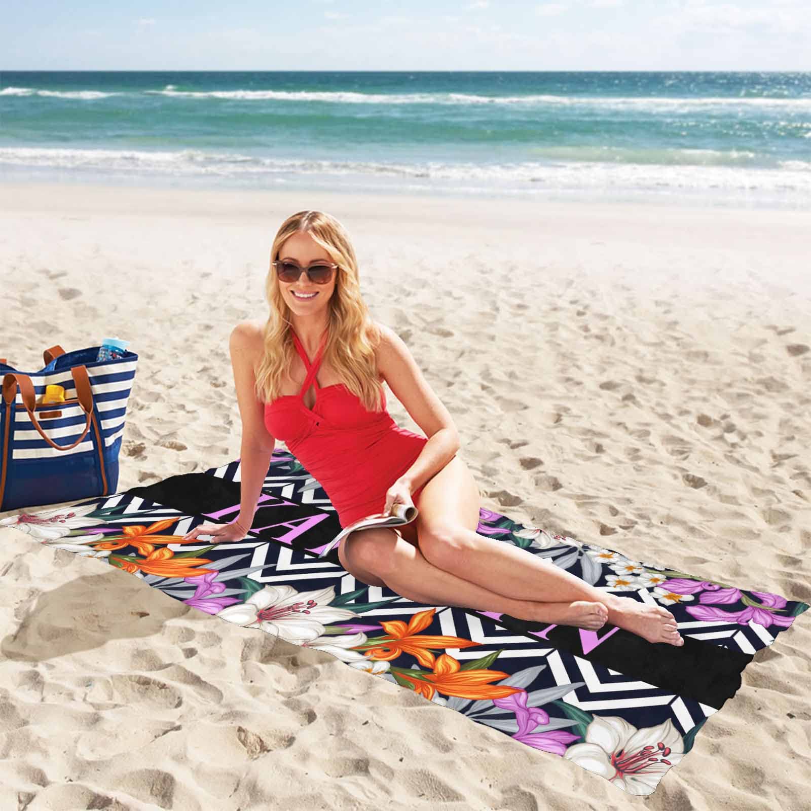 Personalized Quick Dry Microfiber Beach Towel with Custom Name & Floral Design - Lightweight Travel Towel for Swimming, Pool, Beach, Vacation & Outdoor Activities