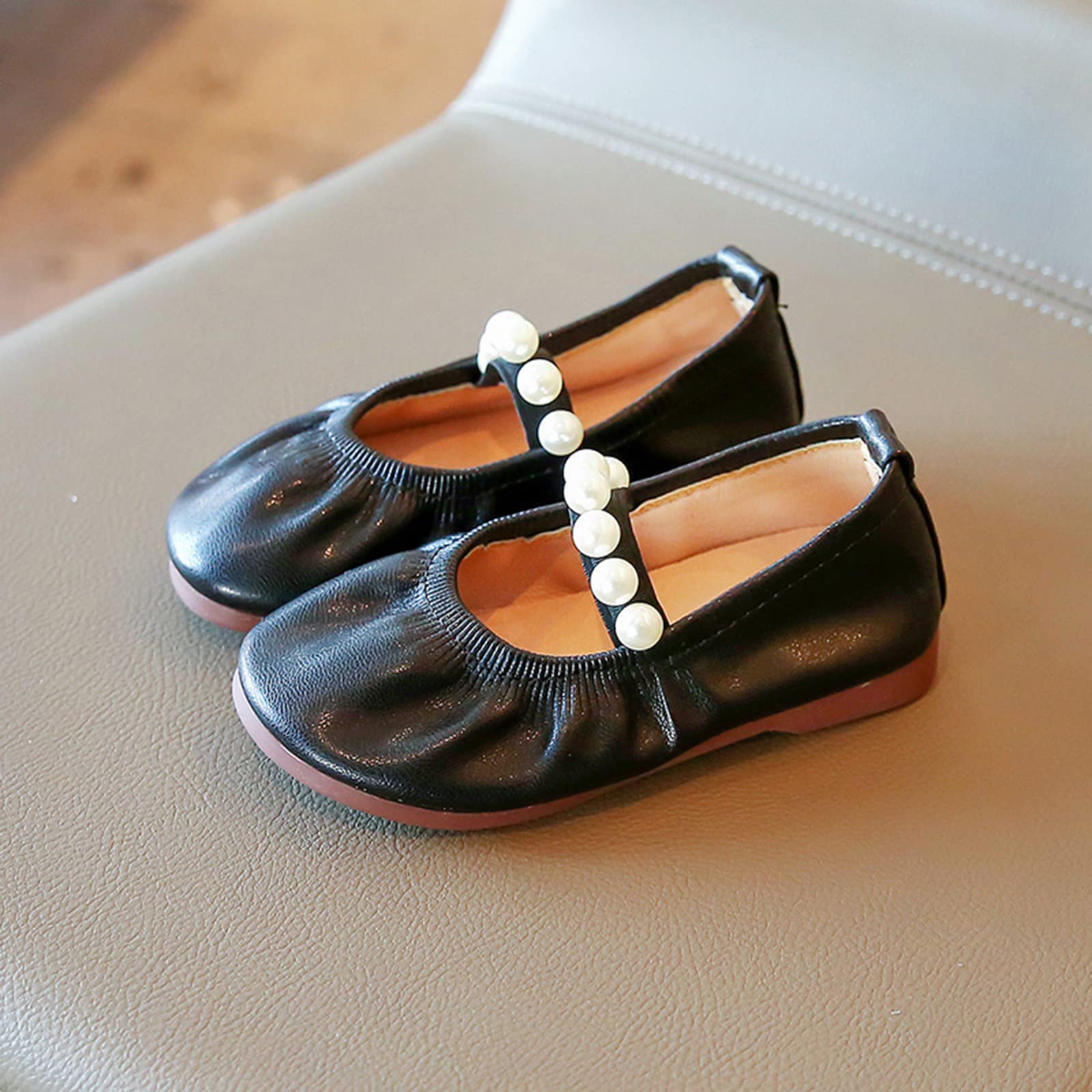 Black Princess Flats for Toddler Girls - Size 7 (5 Years) | Comfortable Party, School & Wedding Shoes for Little Girls - Perfect for Special Occasions & Everyday Wear