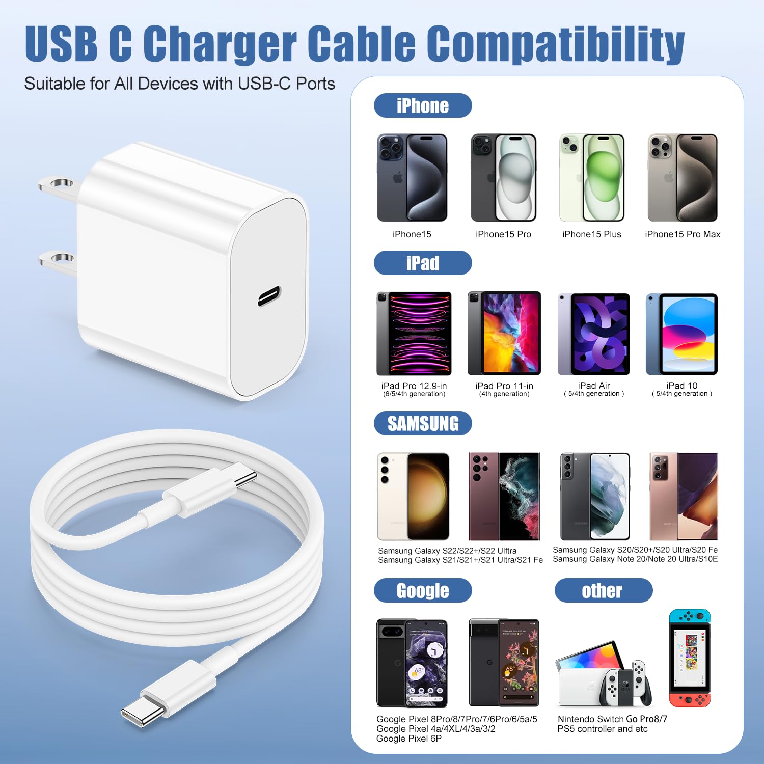 Fast Charger for iPhone 15 Pro/Pro Max/Plus & iPad Pro/Air - 3FT USB C Charging Cable with Quick Charge Technology | Perfect for Home, Office & Travel Charging Needs
