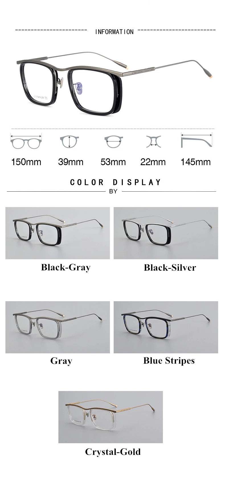 Unisex Black Titanium Acetate Square Eyeglasses - Full Rim Big Frame (36150) | Perfect for Reading, Work & Fashion Accessories