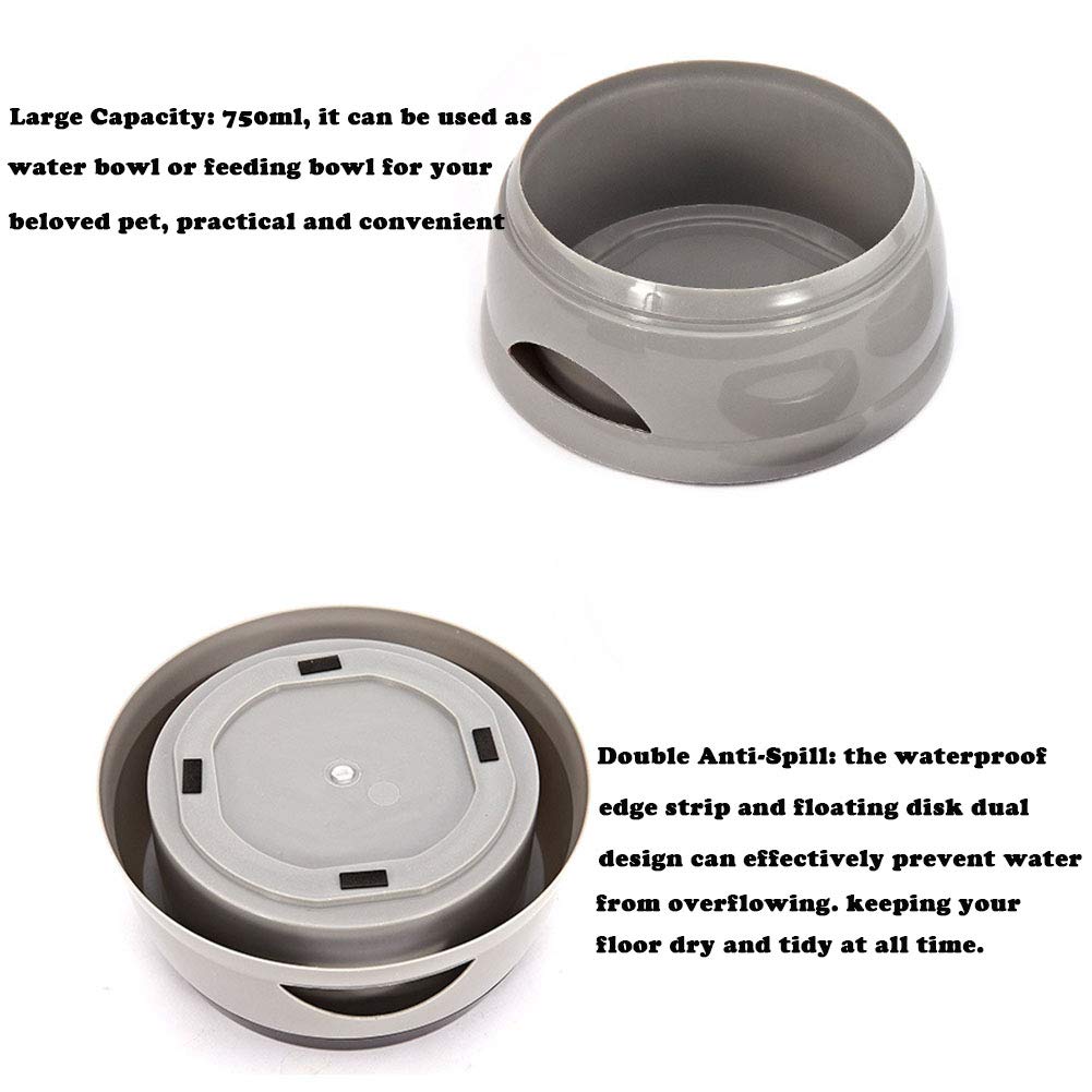 No Spill Slow Feeder Dog Water Bowl - 25oz Non-Slip Pet Water Dispenser with Floating Disk for Dogs & Cats (Blue) - Perfect for Travel, Car Rides & Home Use